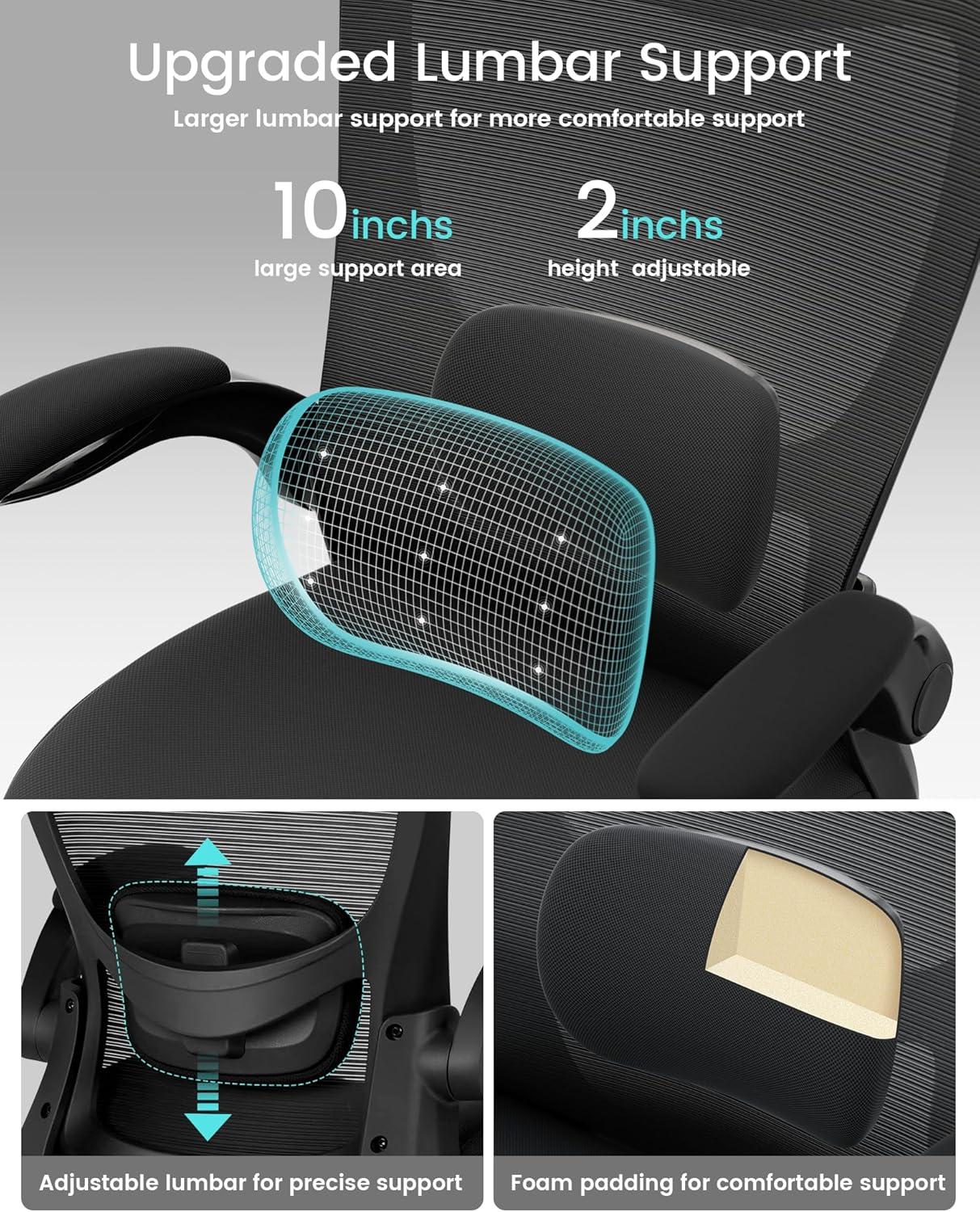 Black Mesh Ergonomic Swivel Task Chair with Adjustable Lumbar Support