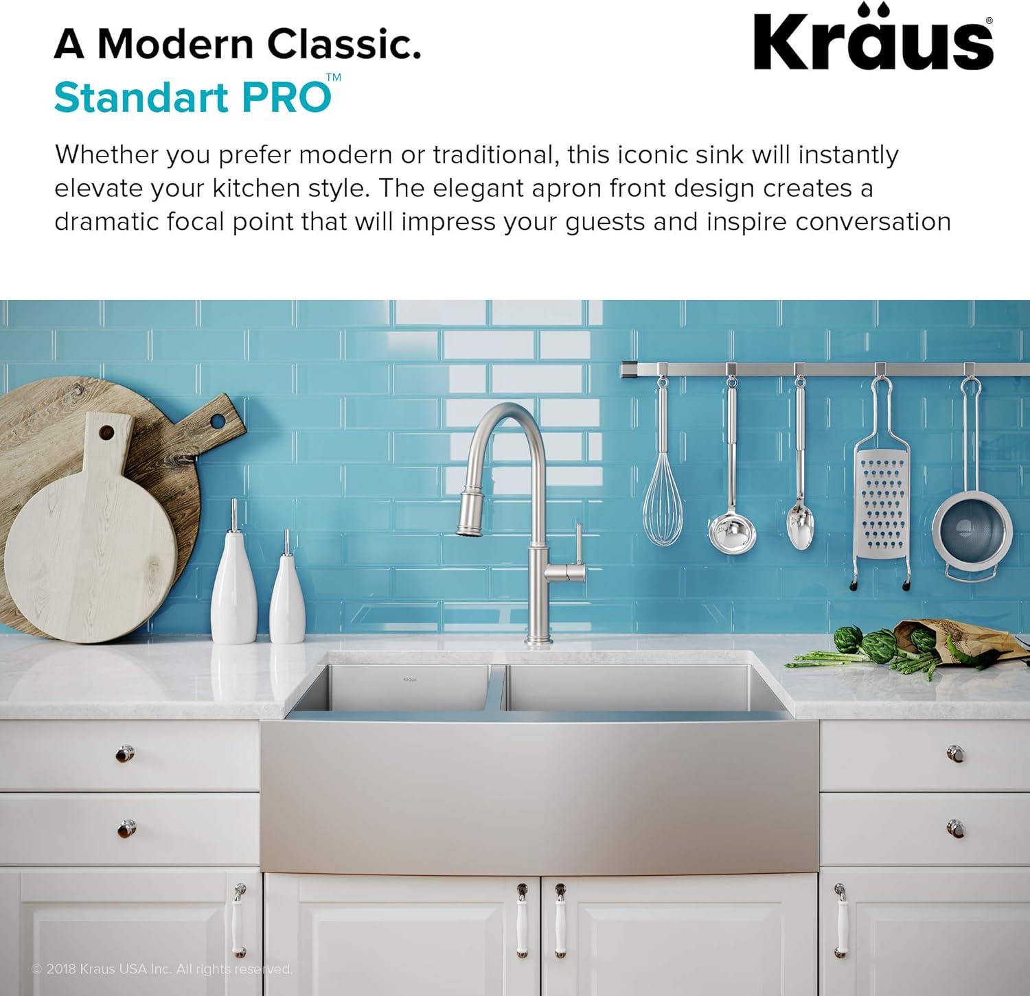 KRAUS Standart Pro Apron Front Farmhouse 16 Gauge Single Bowl Stainless Steel Kitchen Sink