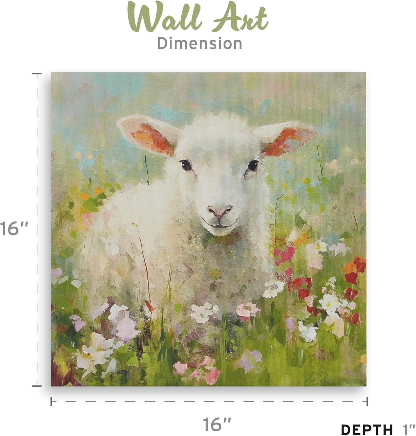 Madison Park 16"x16" Sunshine Happy Farm Animals Canvas Wall Decor Art Green