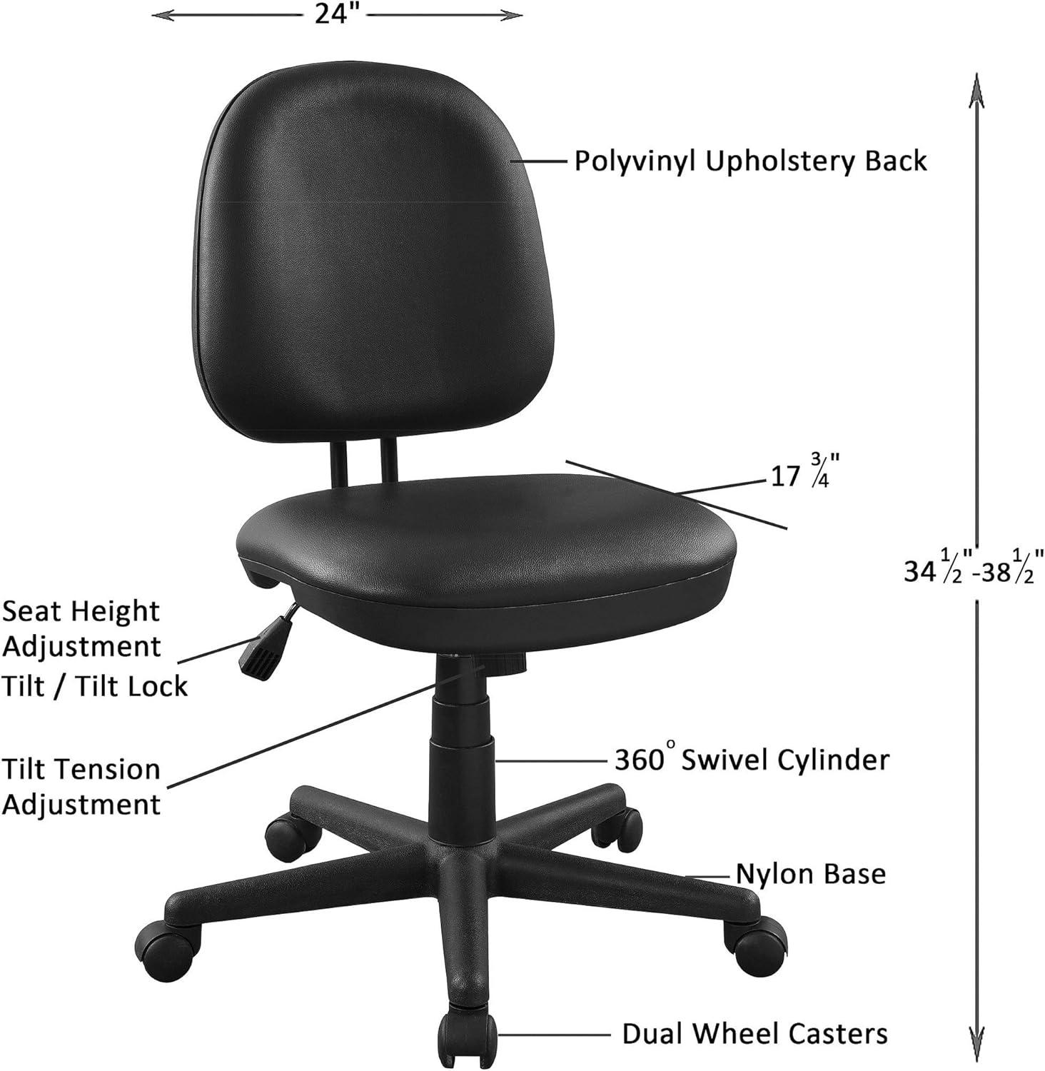 Modern Black Vinyl Task Chair with Contoured Comfort