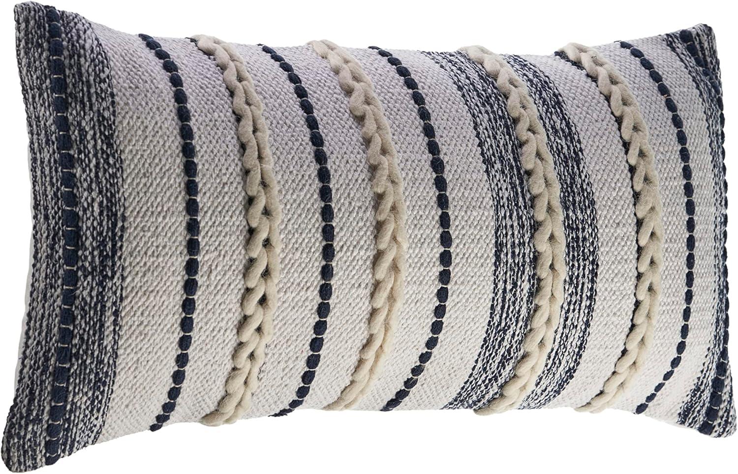 Ox Bay 14" x 28" Blue/ White Stripe Cotton Wool Blend Pillow Cover