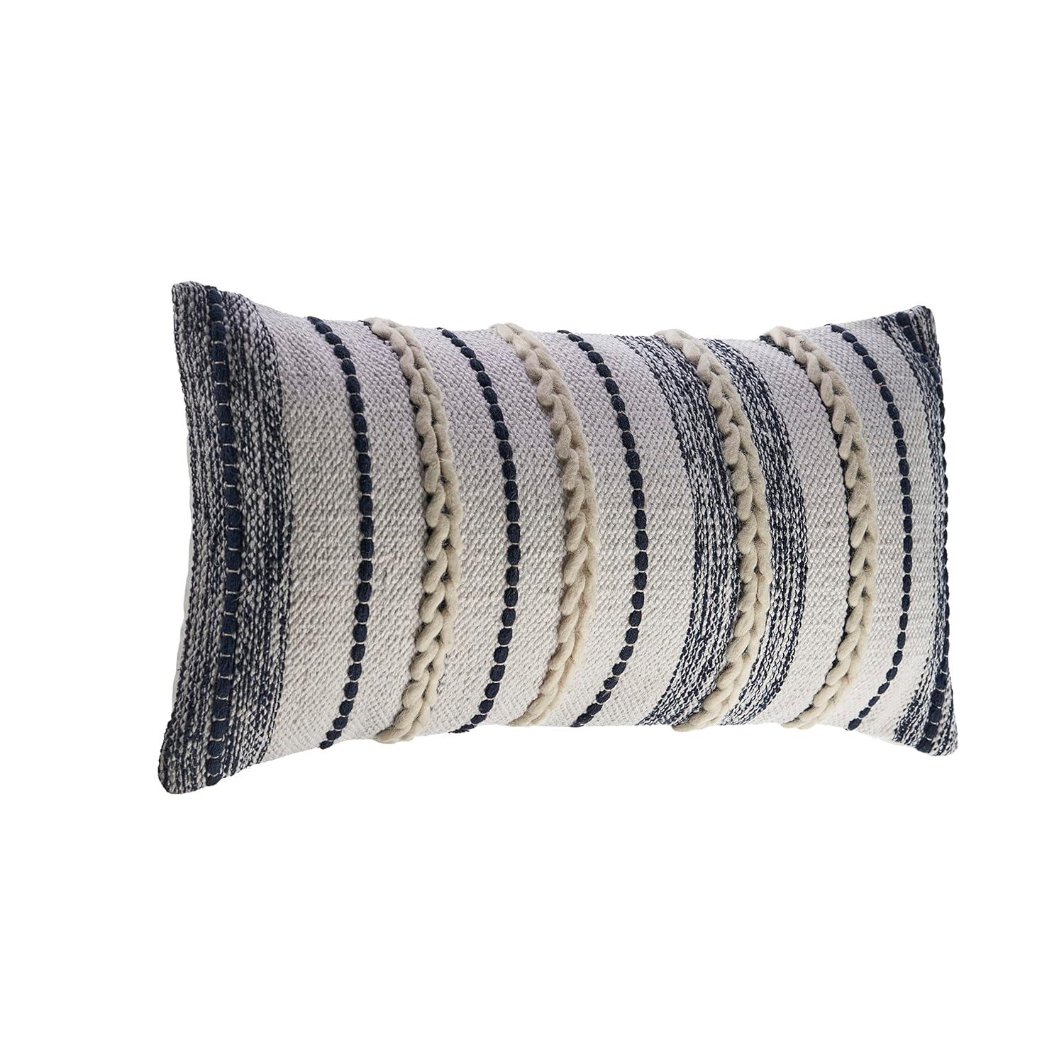 Ox Bay Tessa 14" x 28" White/Navy Striped Adult Decorative Lumbar Throw Pillow Cover