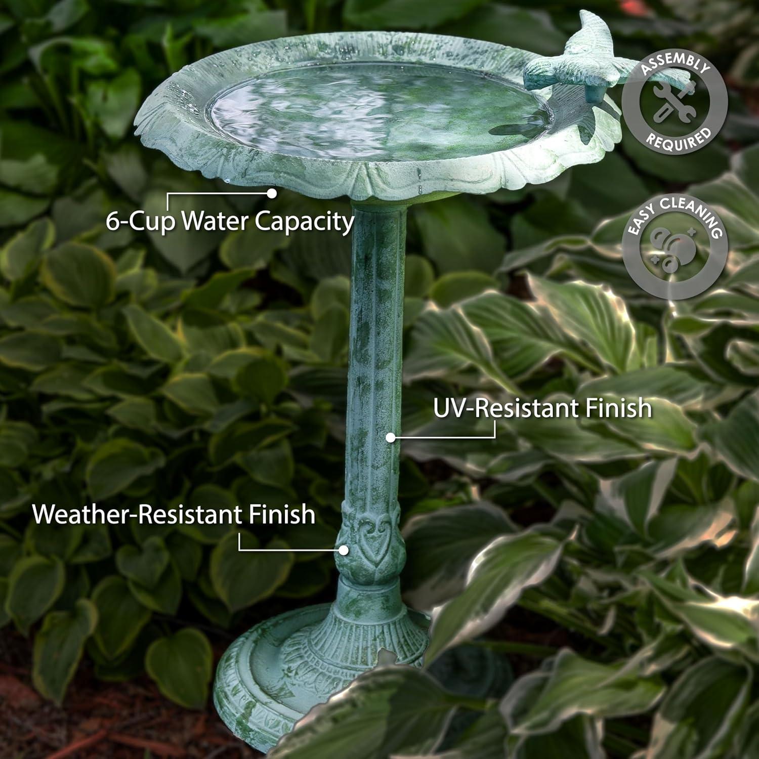 Garden Visitor Freestanding Cast Aluminum Outdoor Bird Bath