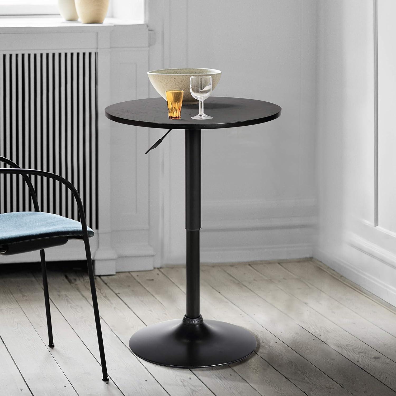 Adjustable Round Black Wood and Metal Bar Table