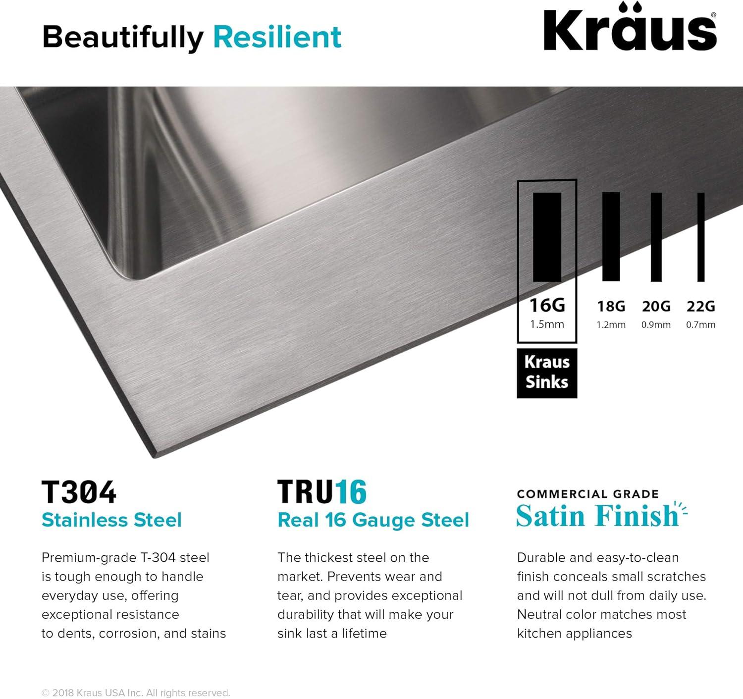 KRAUS Standart PRO Drop In 16 Gauge Bar Stainless Steel Kitchen Sink