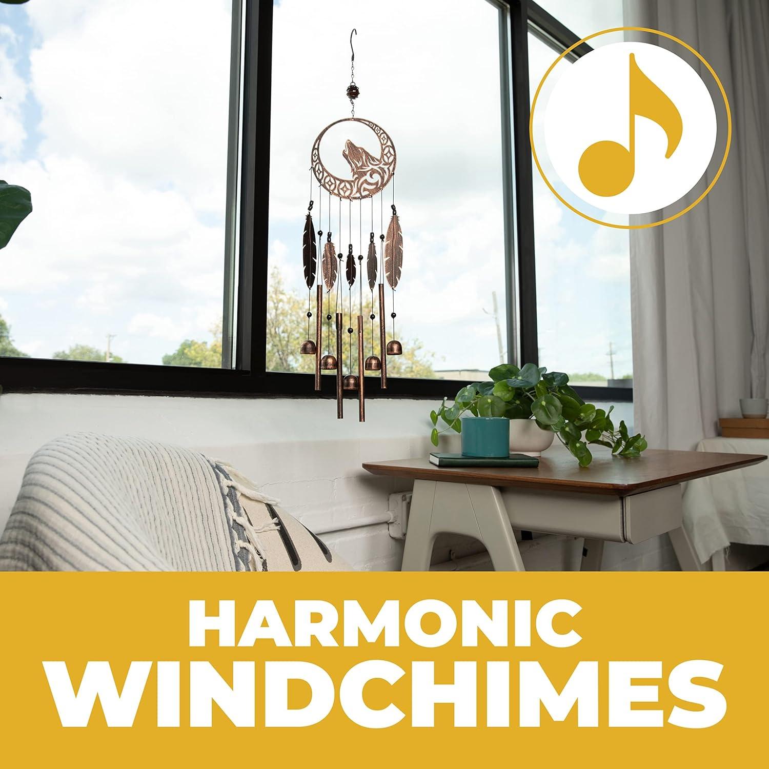 VP Home Wolf Dream Catchers Windchimes Iron Wind Decorations with Deep Tone, Brown