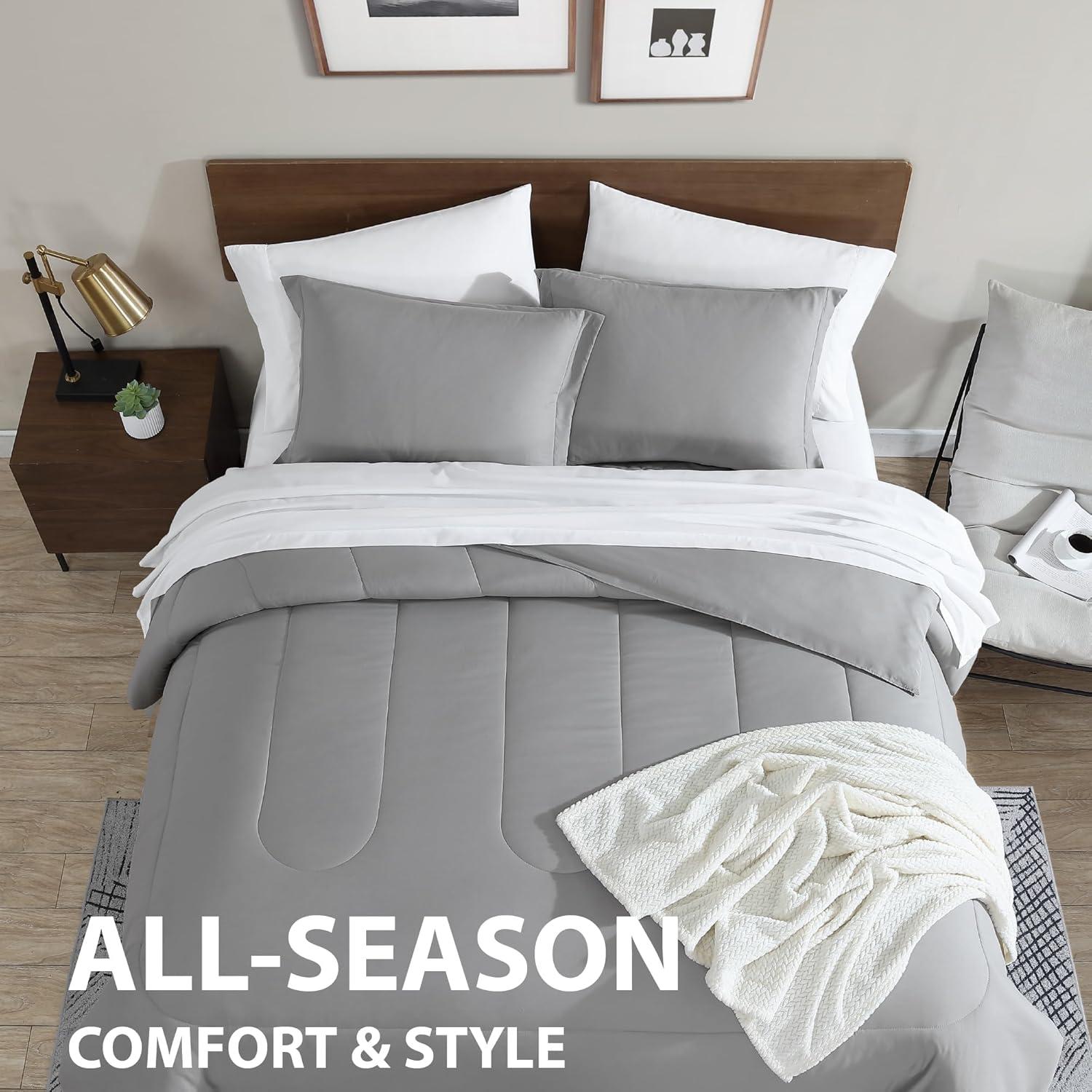 Swift Home | 8-Piece Ultra Soft Solid Bed-In-A-Bag Bedding Set Light Gray Queen