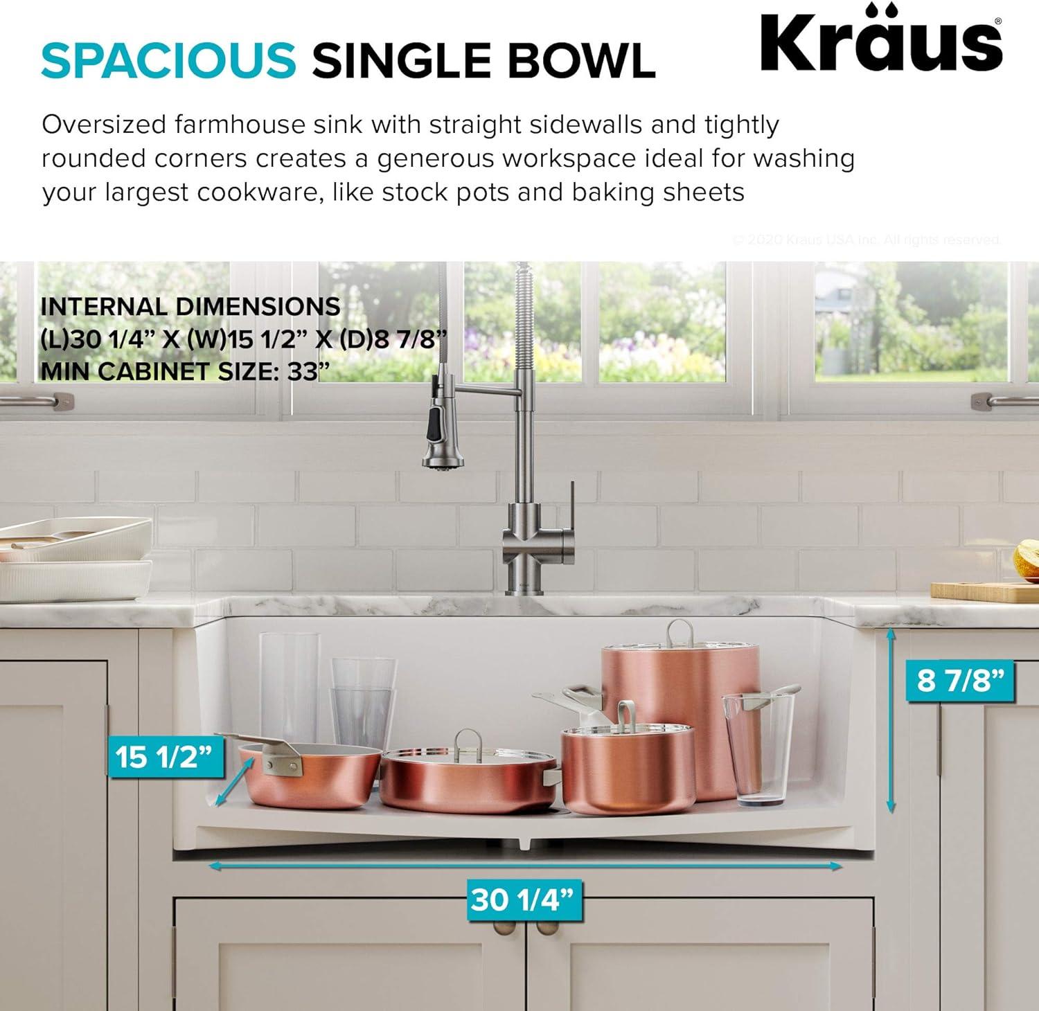 KRAUS Turino™ 33" L Farmhouse Reversible Apron Front Fireclay Single Bowl Kitchen Sink