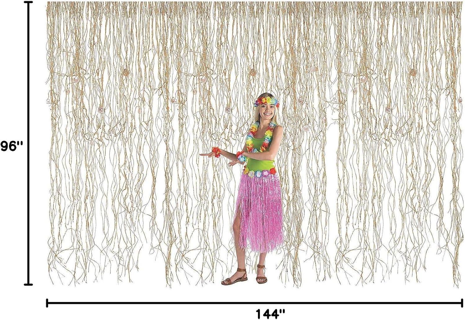 Beige Raffia and Shells Luau Party Backdrop