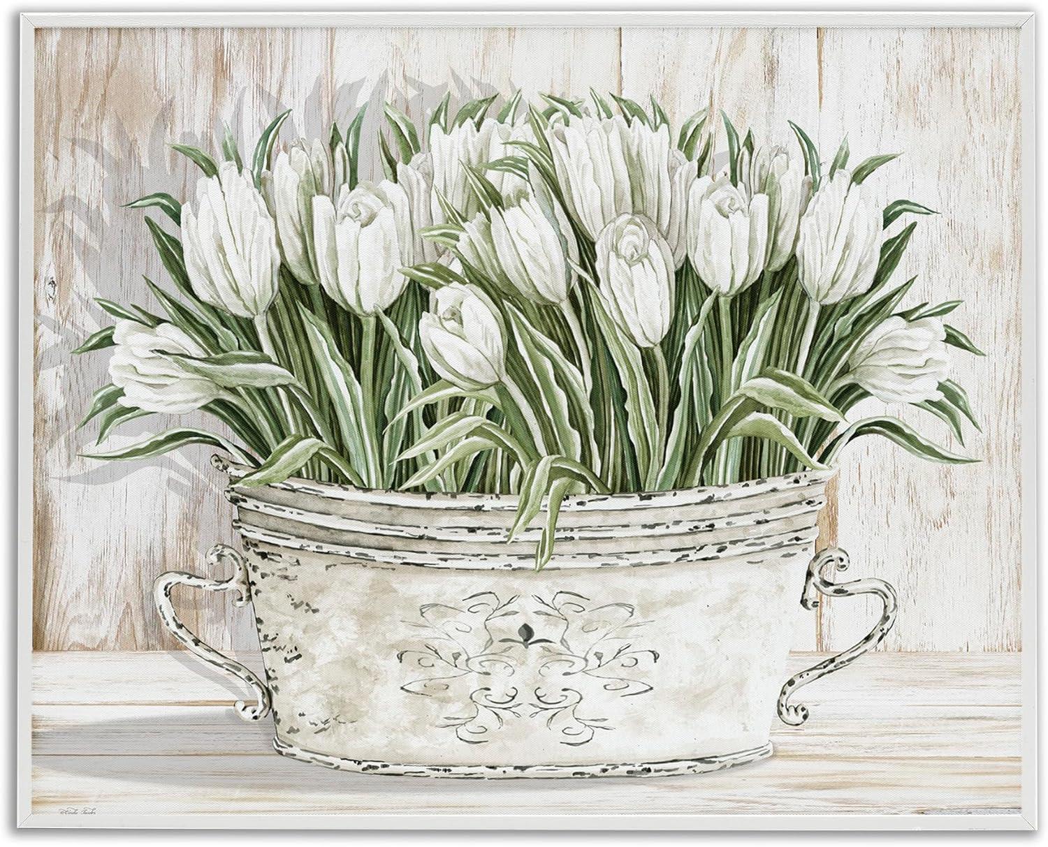 Stupell Industries White Tulip Flowers Fresh Vintage Country Tin Painting, 14 x 11, Design by Cindy Jacobs