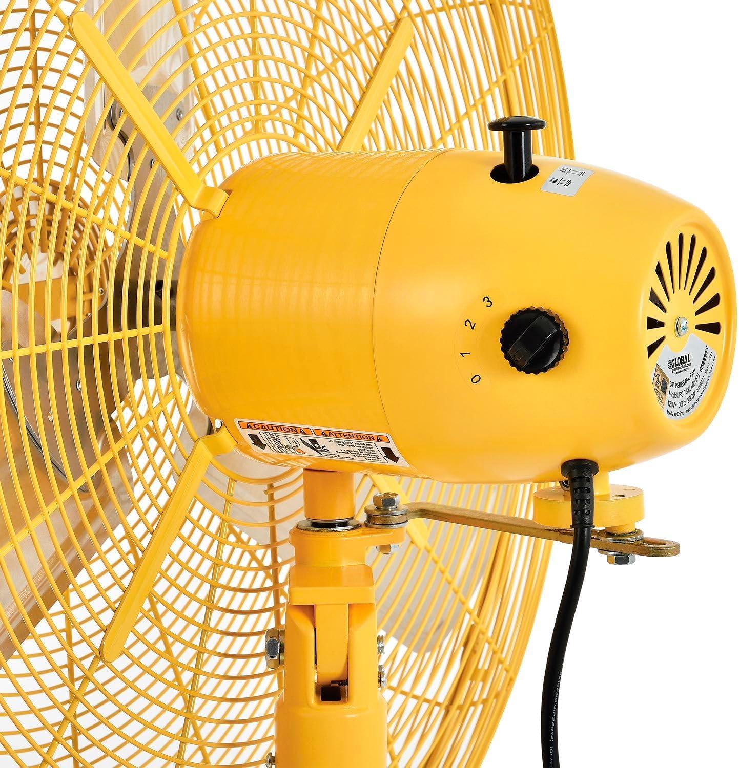 Global Industries Ventilador de Pedestal Oscilante de Lujo - Amarillo de Seguridad - 30 Pulgadas de Diámetro. - 0,5 Hp - 10000 Cfm