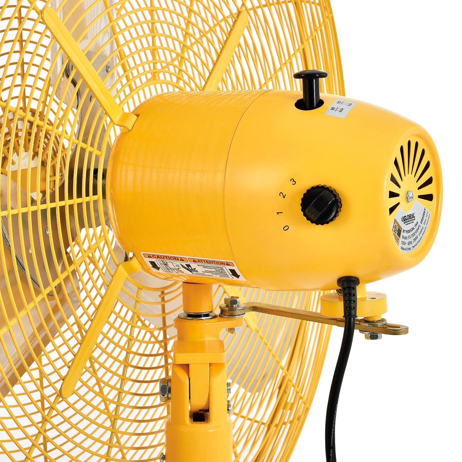 Global Industries Ventilador de Pedestal Oscilante de Lujo - Amarillo de Seguridad - 30 Pulgadas de Diámetro. - 0,5 Hp - 10000 Cfm