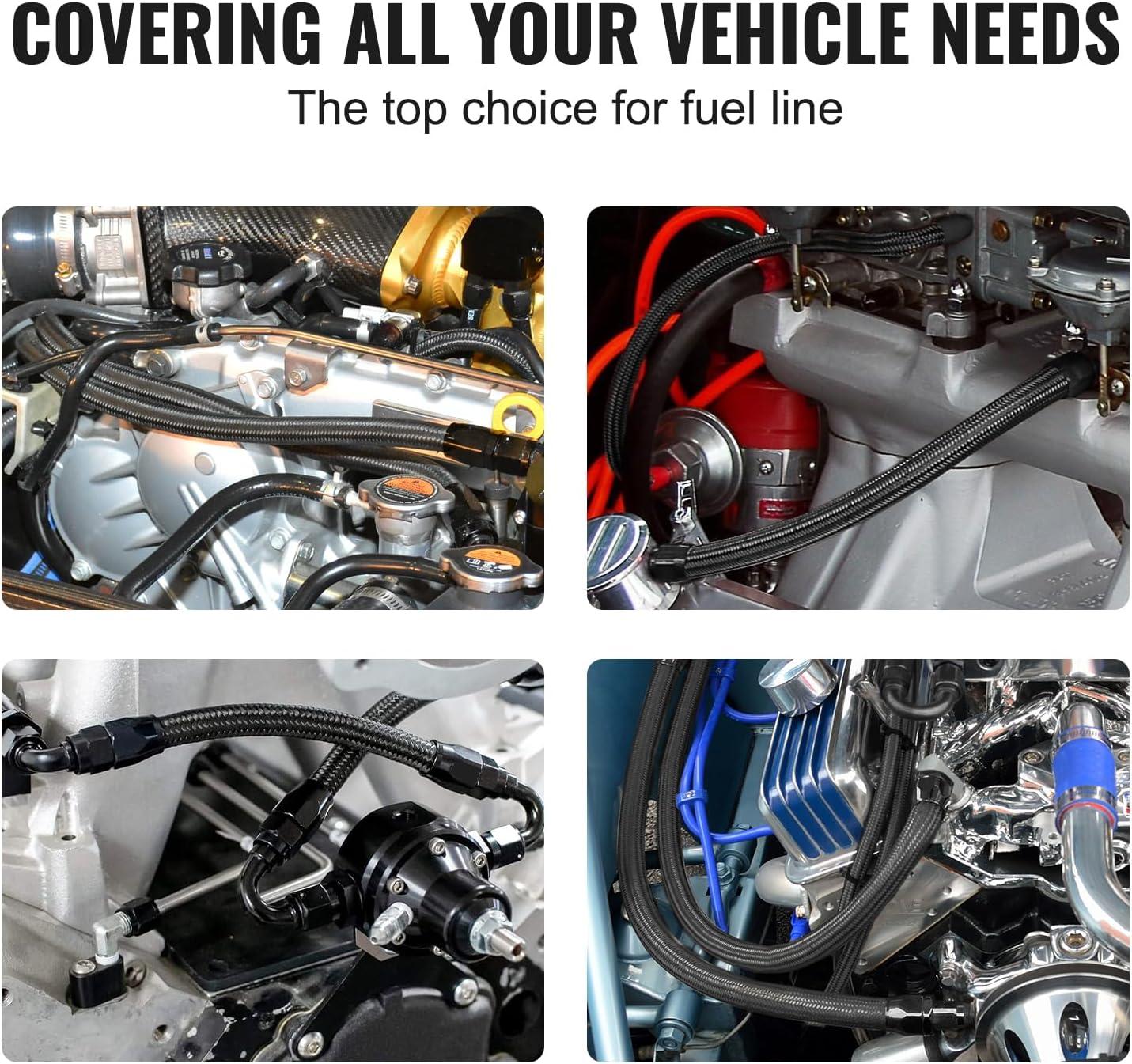 6AN Fuel Line Kit, 25 FT Fuel Hose Kit, 5/16" Nylon Stainless Steel Braided PTFE Fuel Line Kit, E85/Oil/Gas/Diesel Hose End Fitting Kit, with 15 PCS Swivel Fitting Adapter