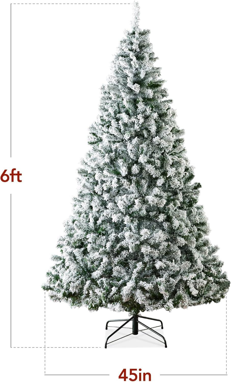 Best Choice Products Snow Flocked Christmas Tree, Premium Holiday Pine Branches, Foldable Metal Base