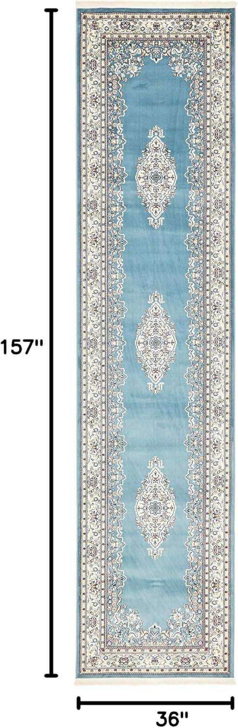 Blue Synthetic Stain-Resistant Persian Runner Rug