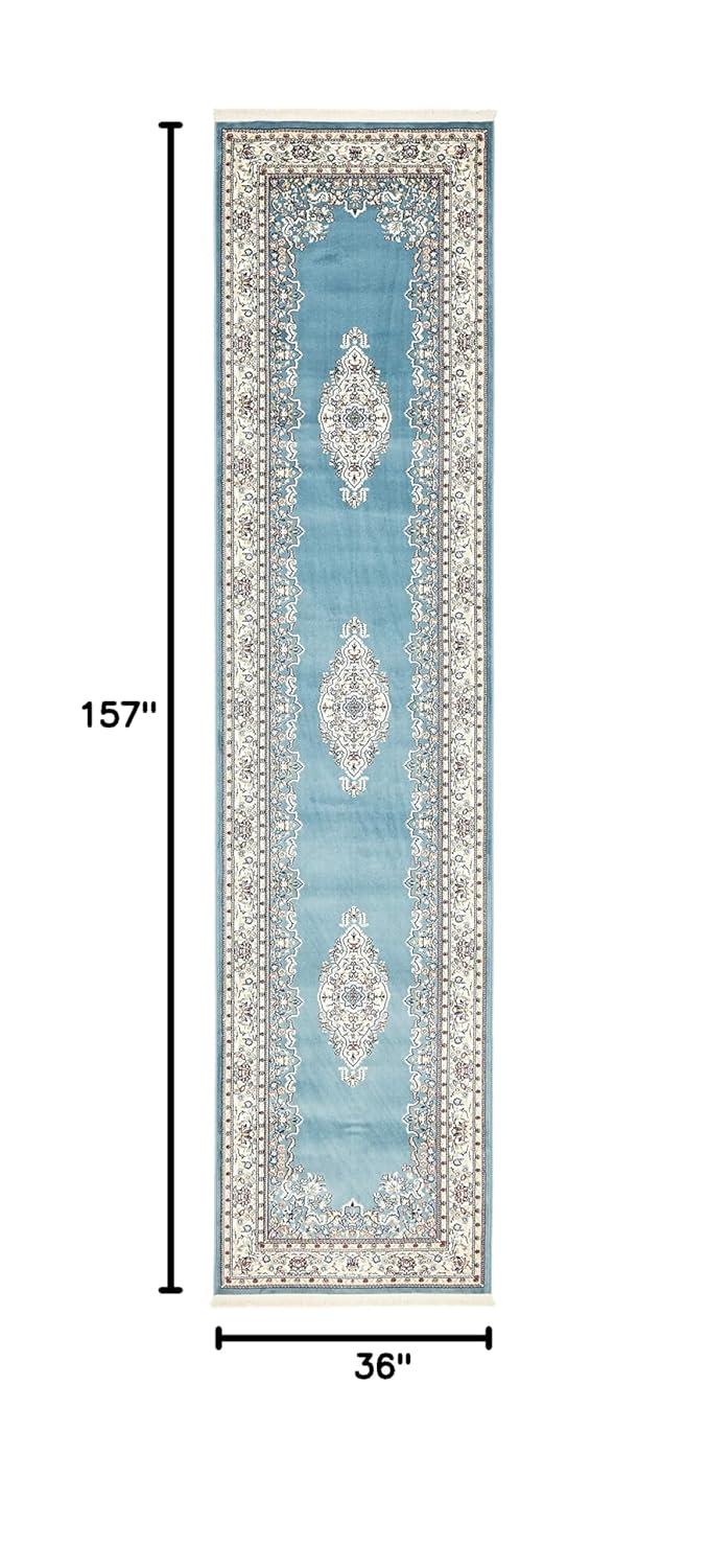 Unique Loom Narenj Collection Classic Traditional Medallion Textured Design Area Rug, 3' x 13' 1" Runner, Blue/Burgundy