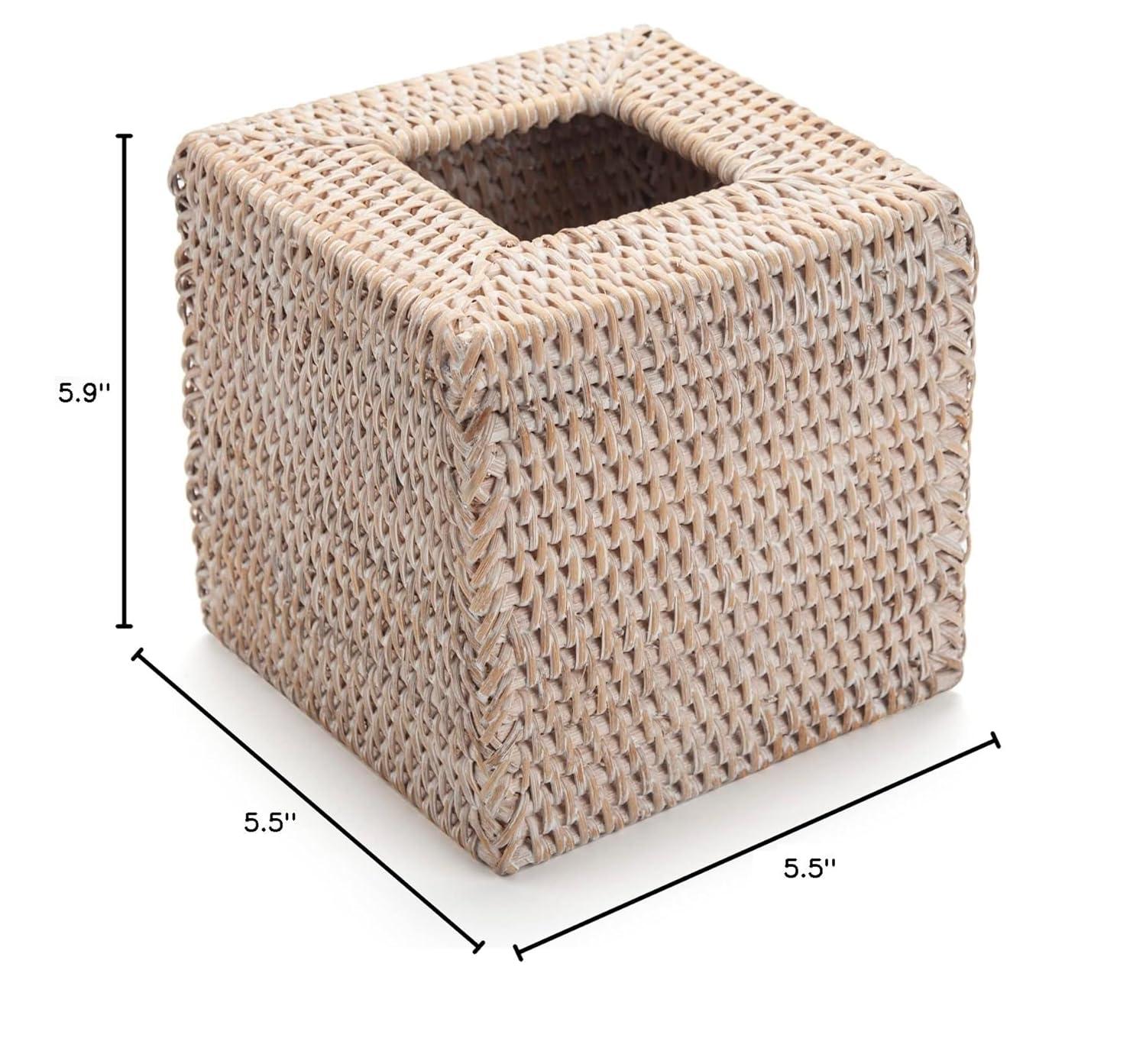 One Allium Way® Rattan Tissue Box Cover Natural Woven Facial Napkin Holder Square (White, 5.5X5.5X5.9 Inch)