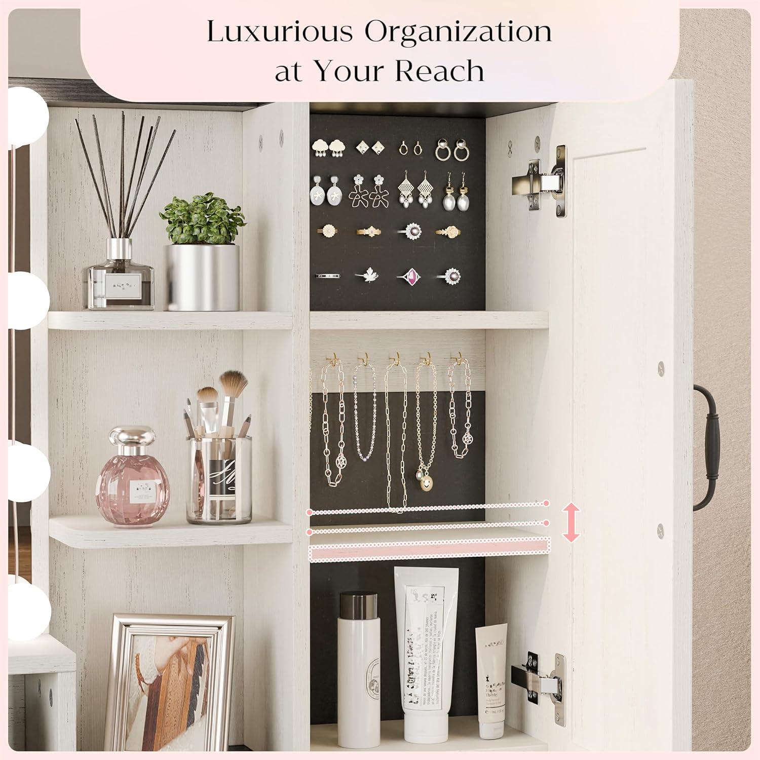 Hommpa Vanity Set with Mirror, Girls Makeup Vanity with  LED Lights, White Vanity Desk with Drawers, Vanity Table with Charging Station for Women Bedroom Storage