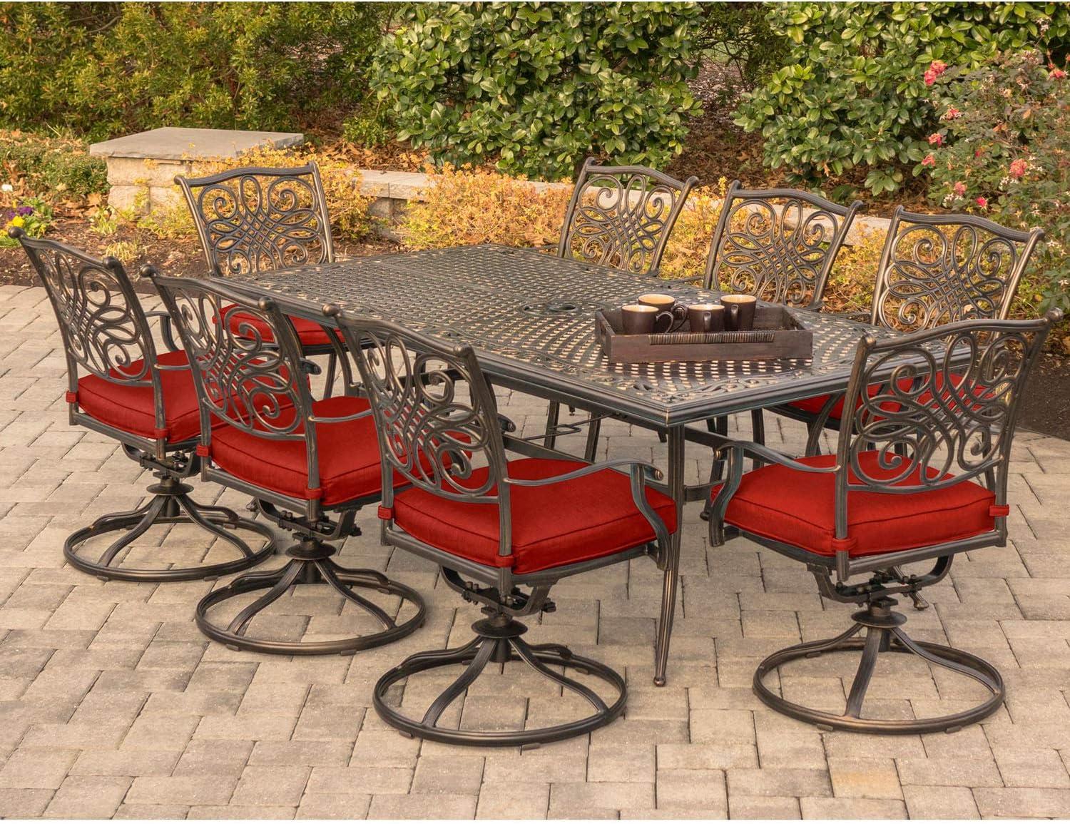 Hanover Traditions 9-Piece Aluminum Outdoor Dining Set, Autumn Berry