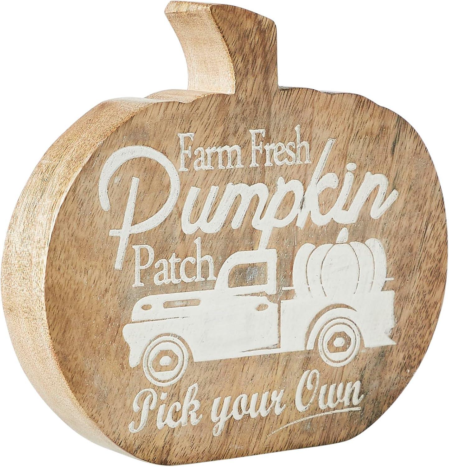 VHC Brands Farm Fresh Pumpkin Patch Pumpkin Shaped Wood Decor 6.25x6x1.25
