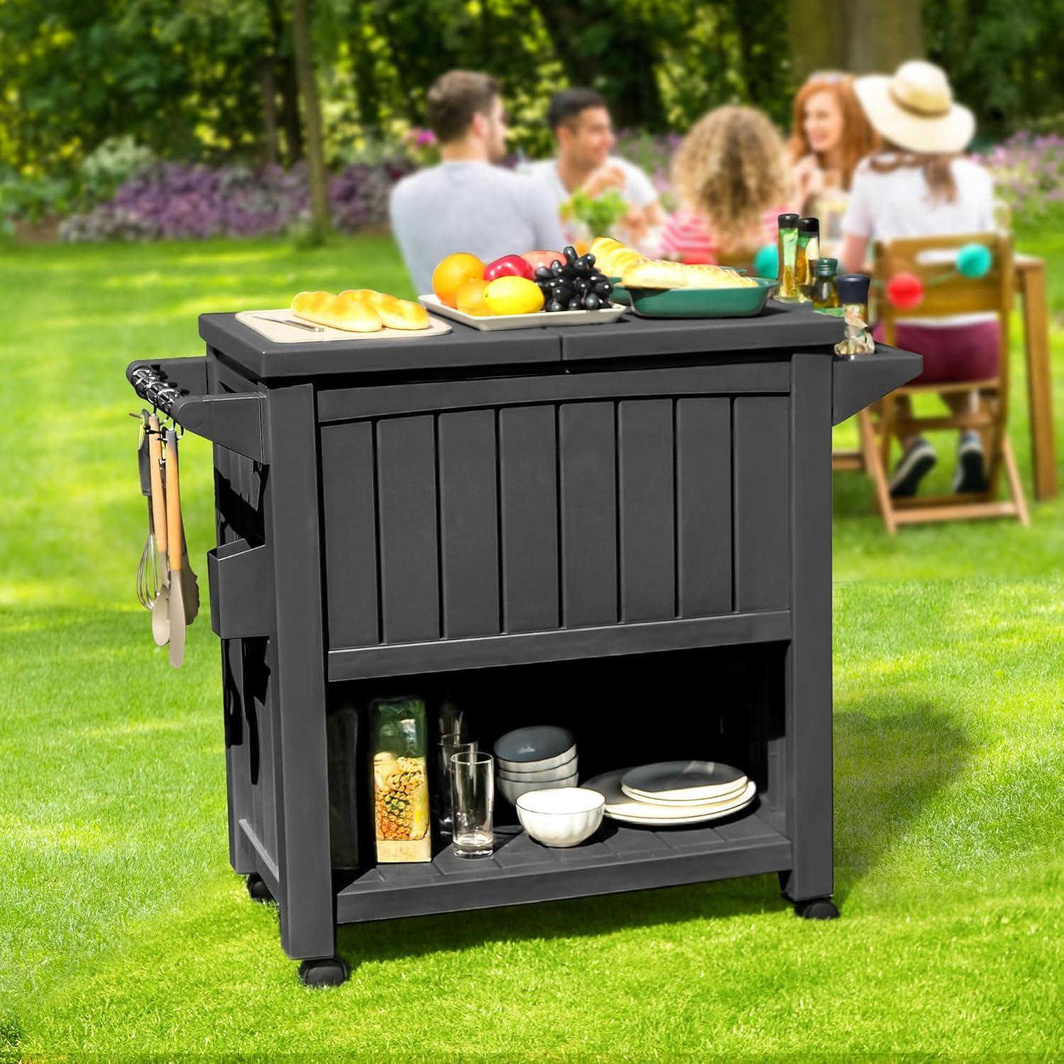 YITAHOME 85 Quart Rolling Cooler Cart with Bottle Opener Drainage, Portable Cooler on Wheels, Outdoor Beverage Cart Ice Chest for Patio Pool Deck Party BBQ Cookouts (Taupe)