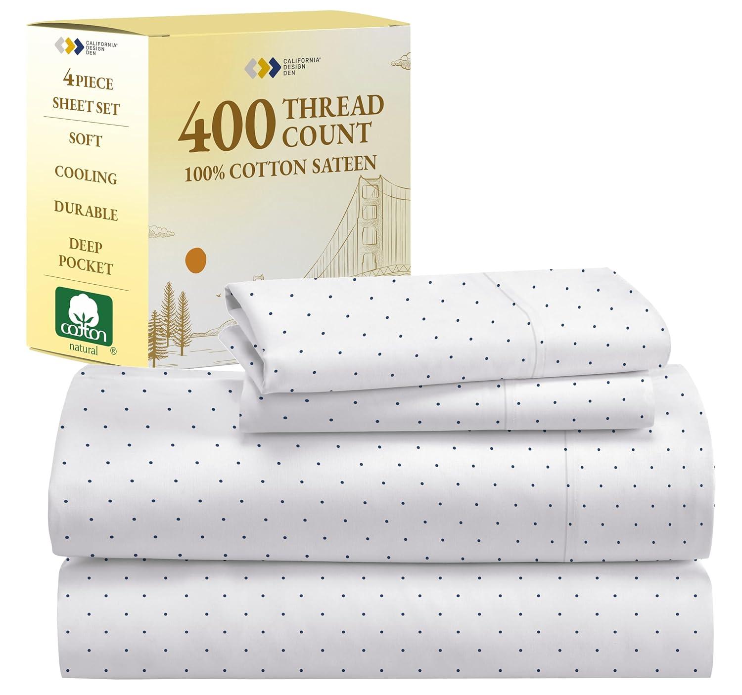 400 Thread Count 100% Cotton Printed Navy Dot Blue 4 Piece Sheet Set - King - California Design Den