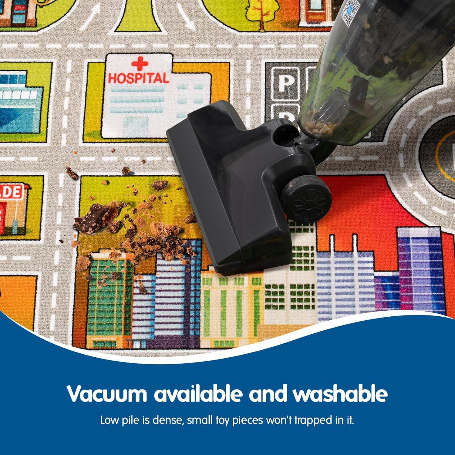 Booooom Jackson Kids Car Rug Play Mat 60x32 inches,Car Mat,Non Slip Kids Rug for Bedroom Boys Playroom,Play Carpet for Trucks,Fun Area Rug,Around City Town Carpet