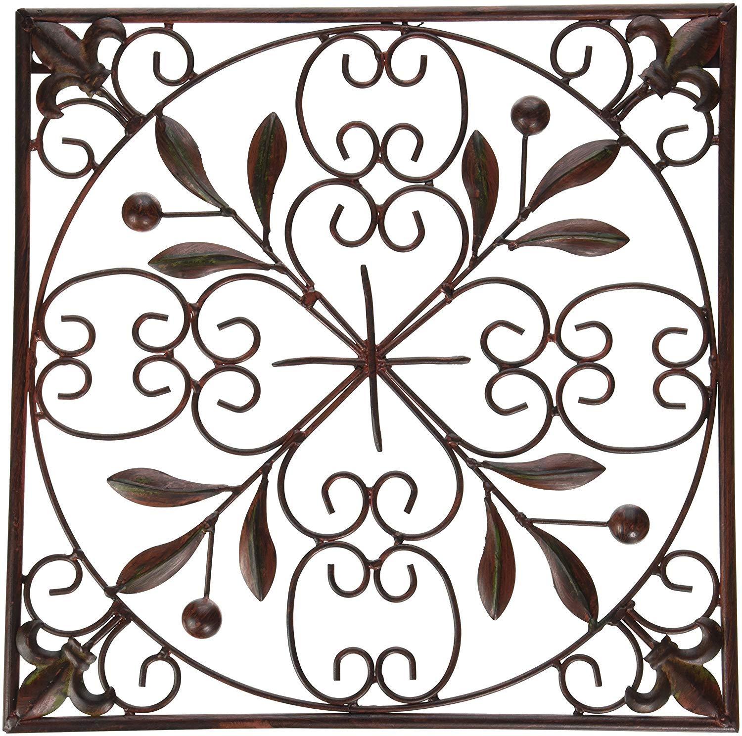 DecMode Rustic Brown Square Metal Wall Décor Set of 4 14"W x 14"H