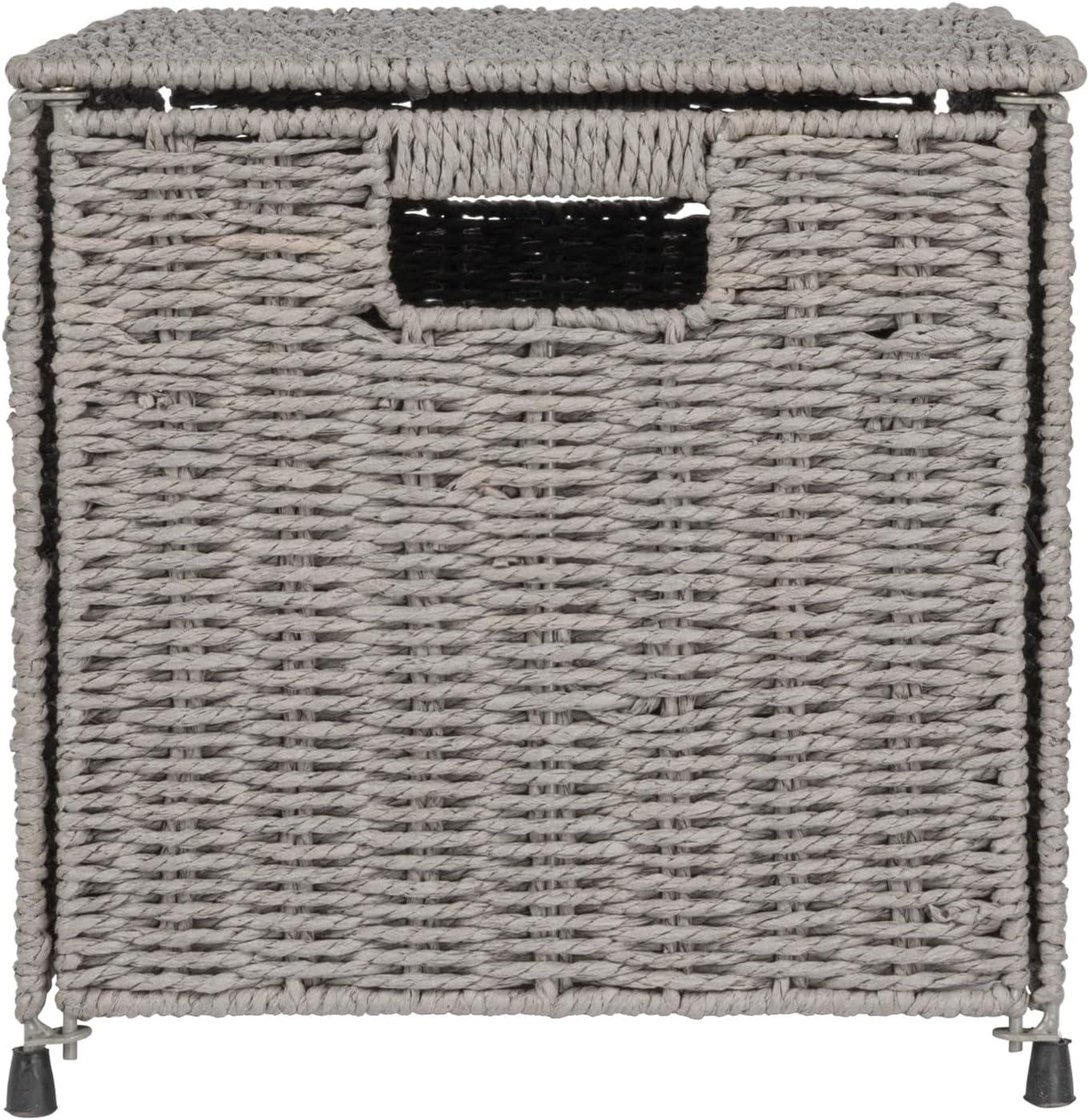 Household Essentials Woven Paper Rope Storage Chest with Hinged Lid and Integrated Handles Gray