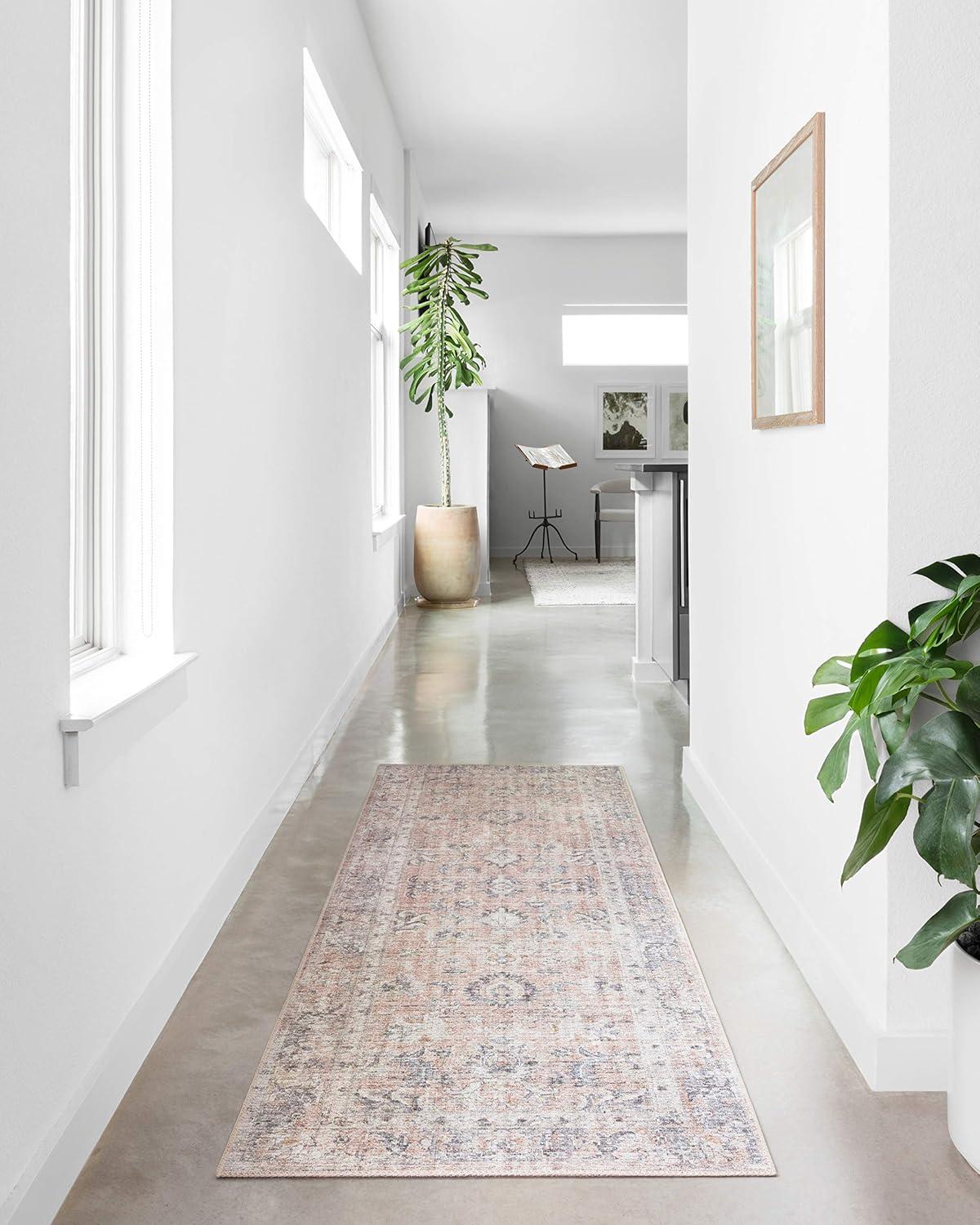 Blush and Grey Oriental Wool and Synthetic Runner Rug