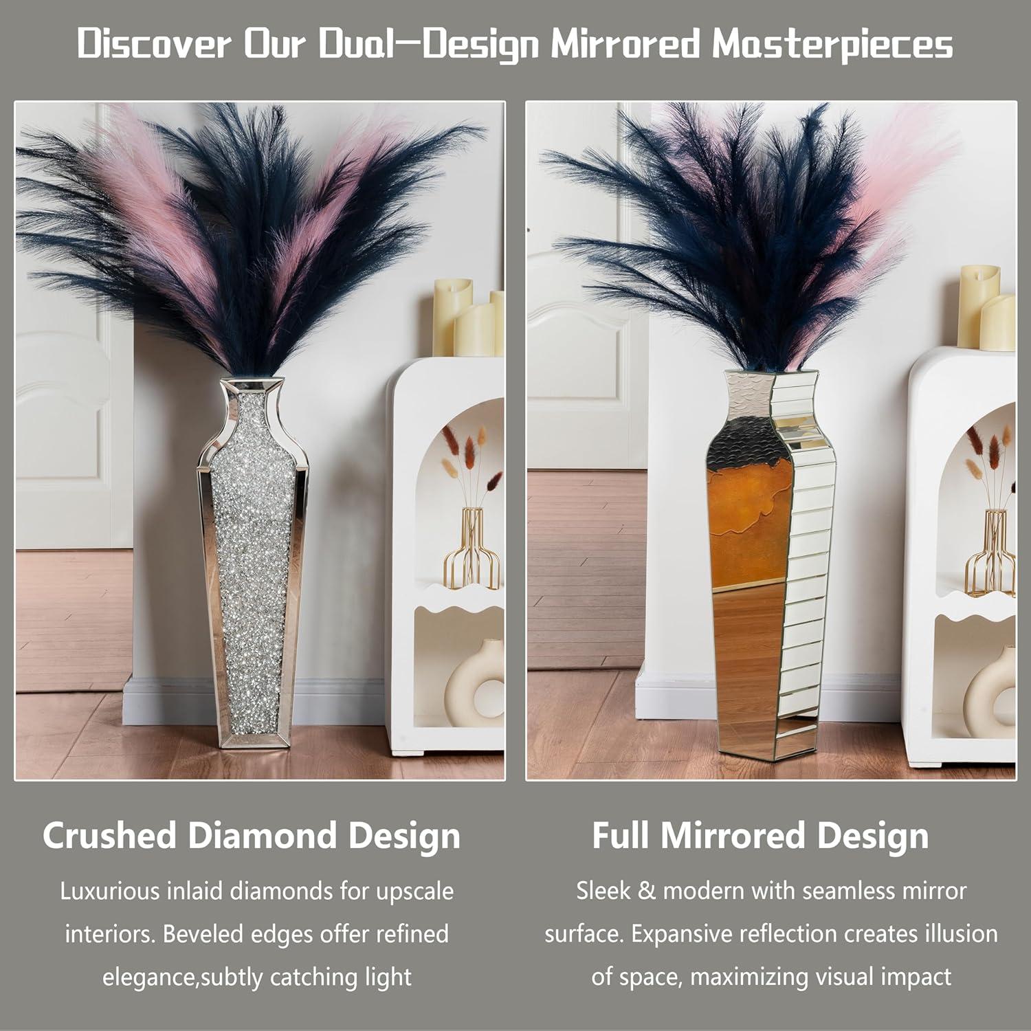 SHYFOY Tall Crushed Diamond Floor Vase Large Silver Mirror Vases for Decor Living Room Floor, Luxury Container for Dried Flower Arrangements Decor, 26.8 inches