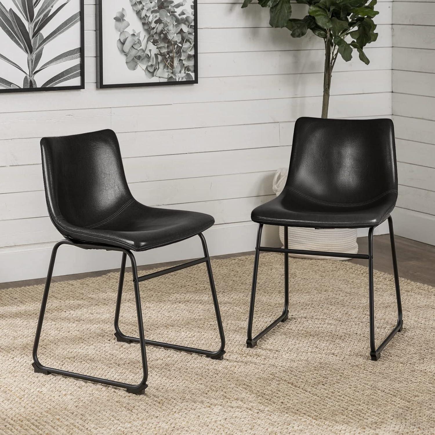 CodYinFI Faux Leather Dining Chairs Set of 2, 18 Inch Kitchen & Dining Room Chairs, Century Modern Dining Chairs with Backrest and Metal Legs, Comfortable Upholstered Seat Chairs(Black, 2pcs 18")