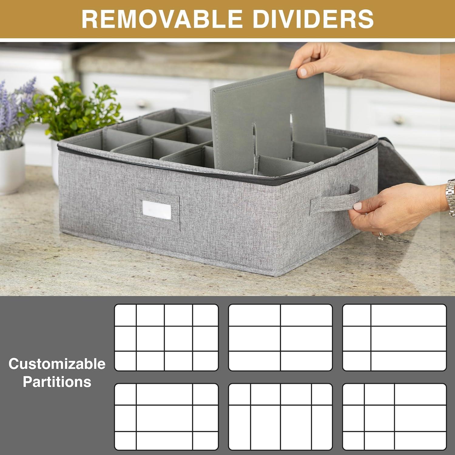 Gray Fabric Cup Storage Container with Removable Dividers