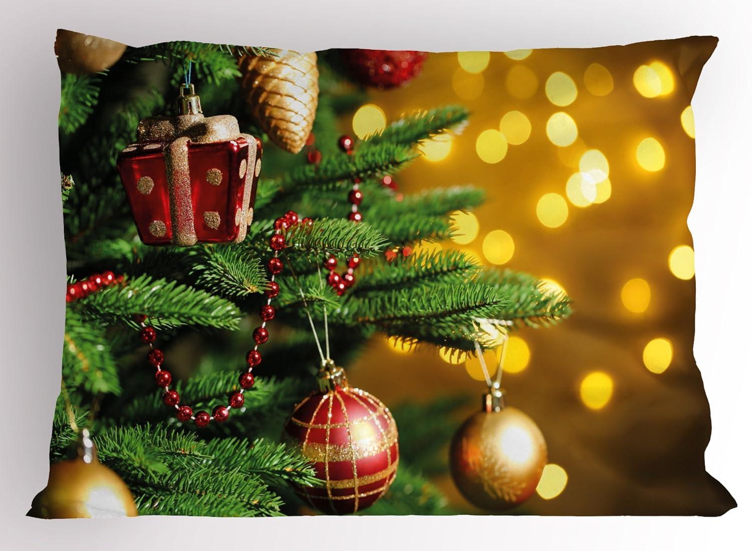 Festive Christmas Tree Branches Polyester Pillow Sham