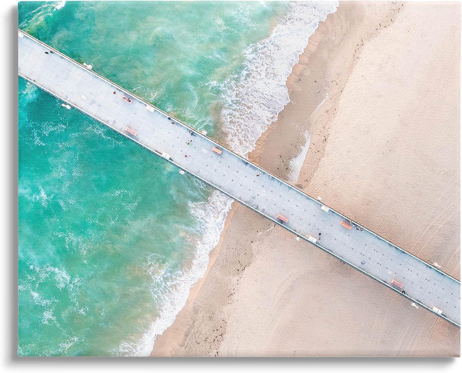 Aerial Ocean Beach Bridge Coastal Photograph Gallery Wrapped Canvas Print Wall Art