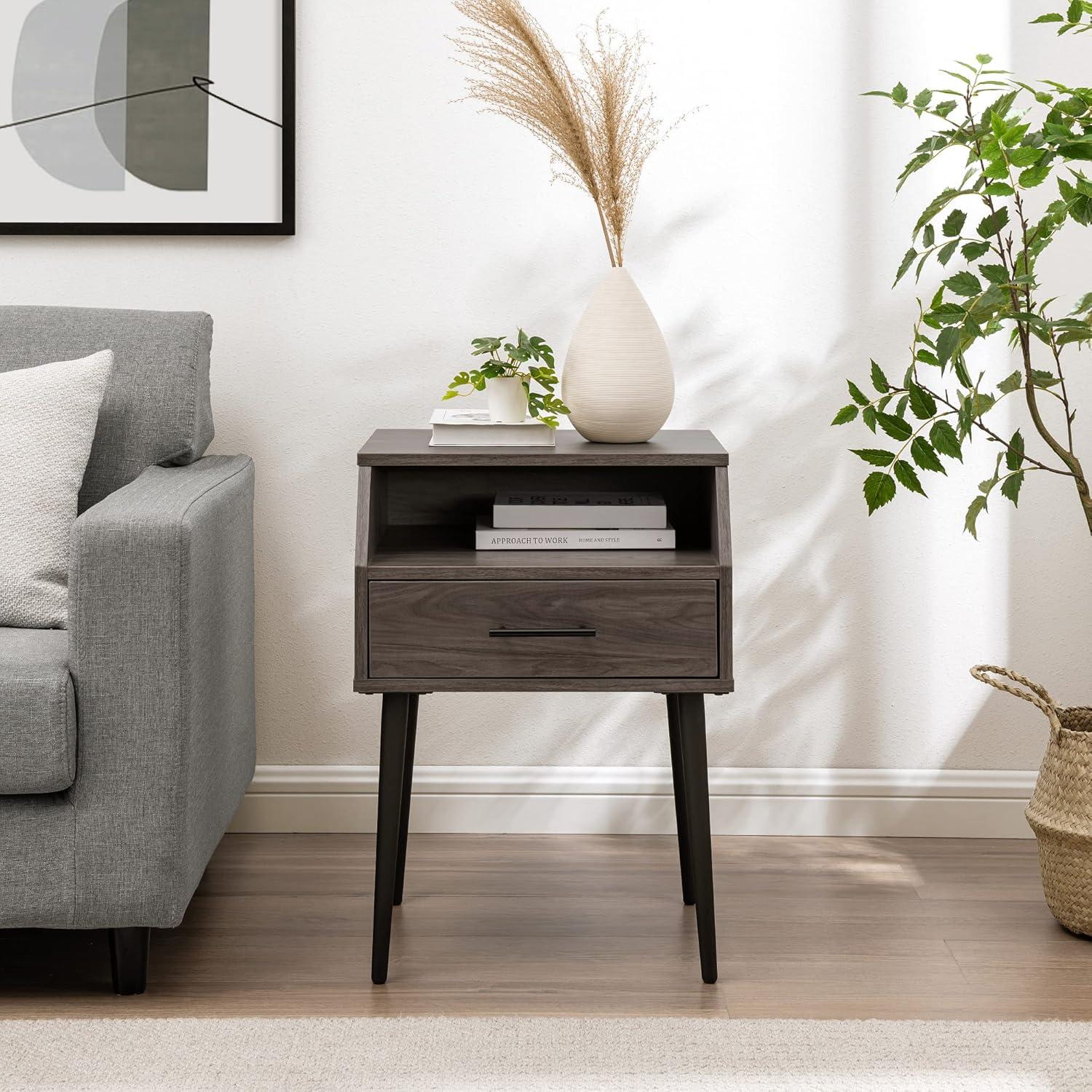 42" 2-Drawer Wood Coffee Table with Hairpin Legs - Dark Walnut/ Black