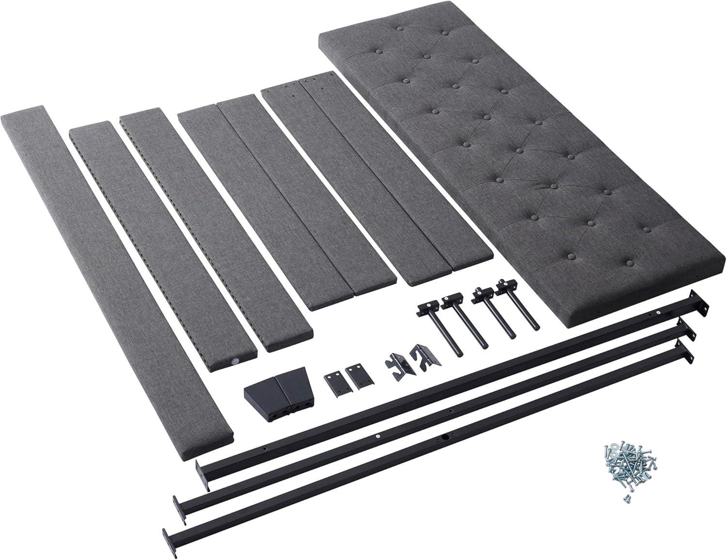 Bryt Wingback Diamond Upholstered Platform Bed, King Size Bed Frame with Headboard - Grey