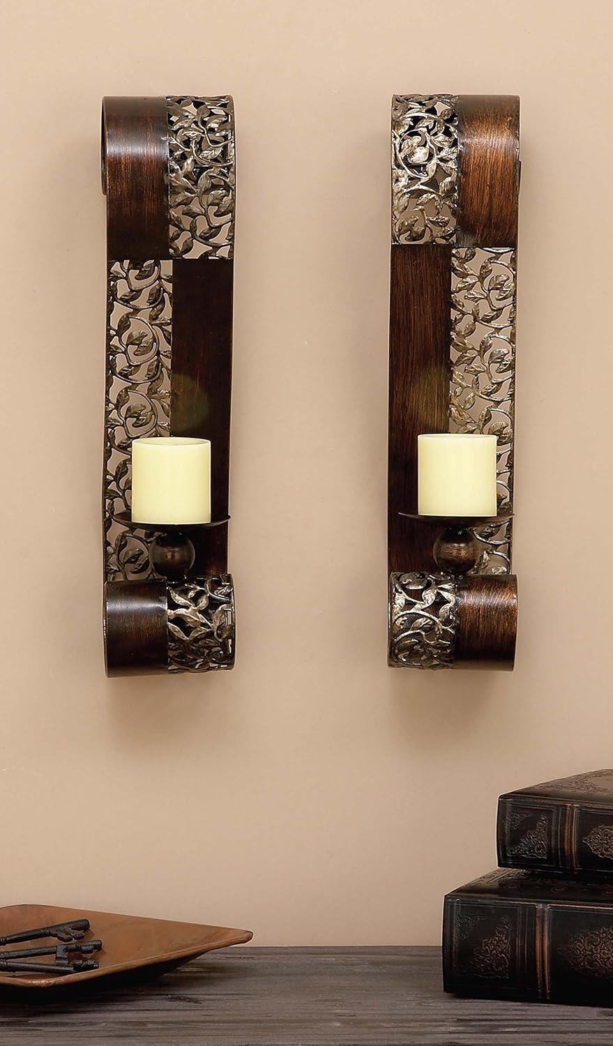 Elegant Brown Metal 20" Dual Candle Tabletop Lantern Set
