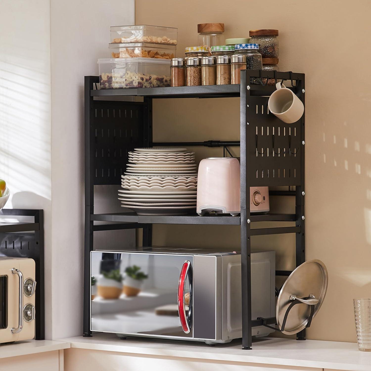 3-Tier Microwave Oven Rack With 9 Hooks