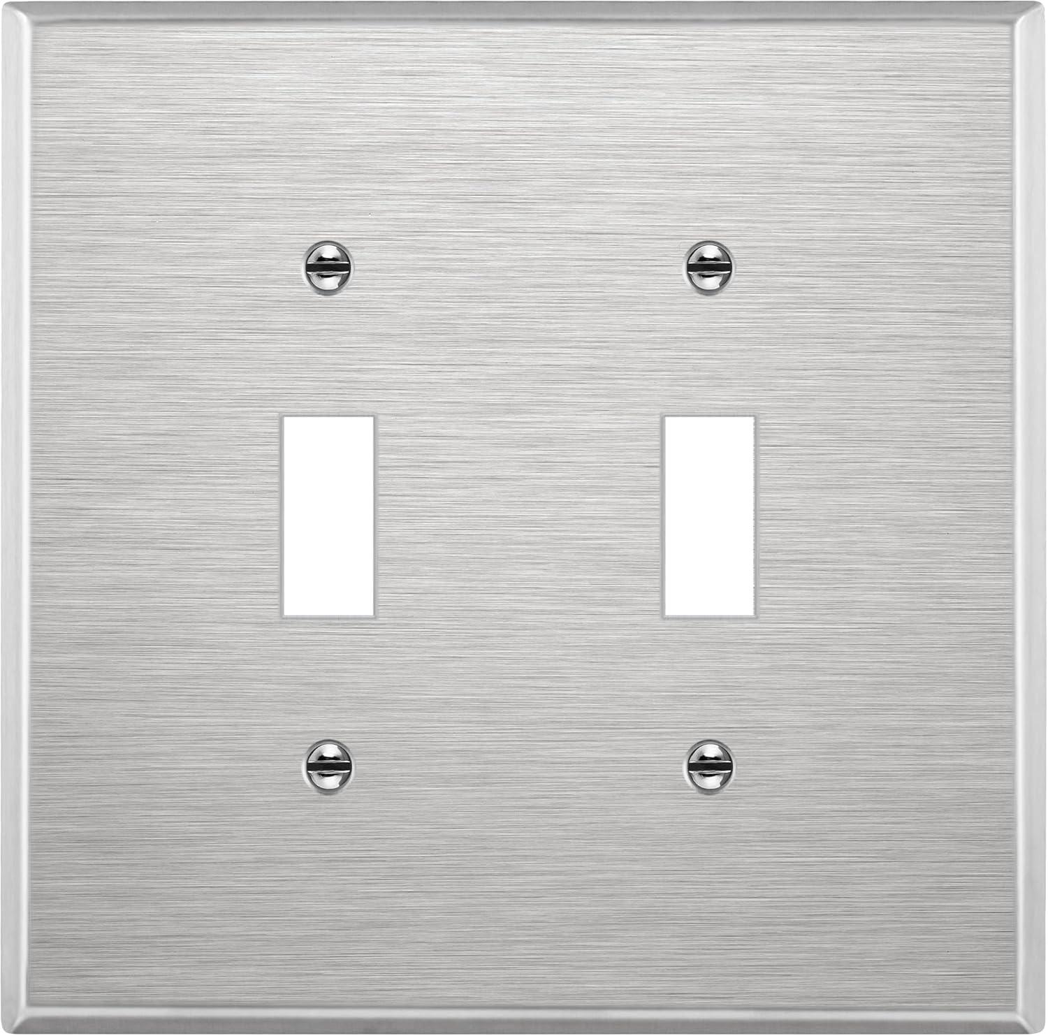 ENERLITES Toggle Light Switch Metal Midway Wall Plate, Corrosion Resistant, Mid-Size 2-Gang, UL Listed, 7712M, 430 Stainless Steel, Silver