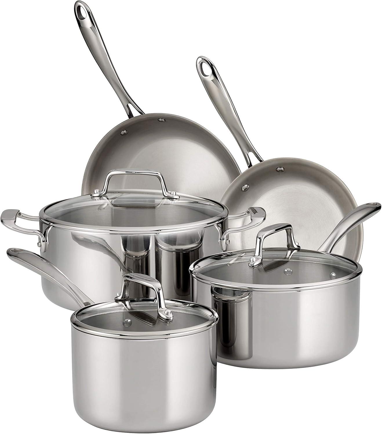 Tri-Ply Clad Stainless Steel 8-Piece Cookware Set with Glass Lids