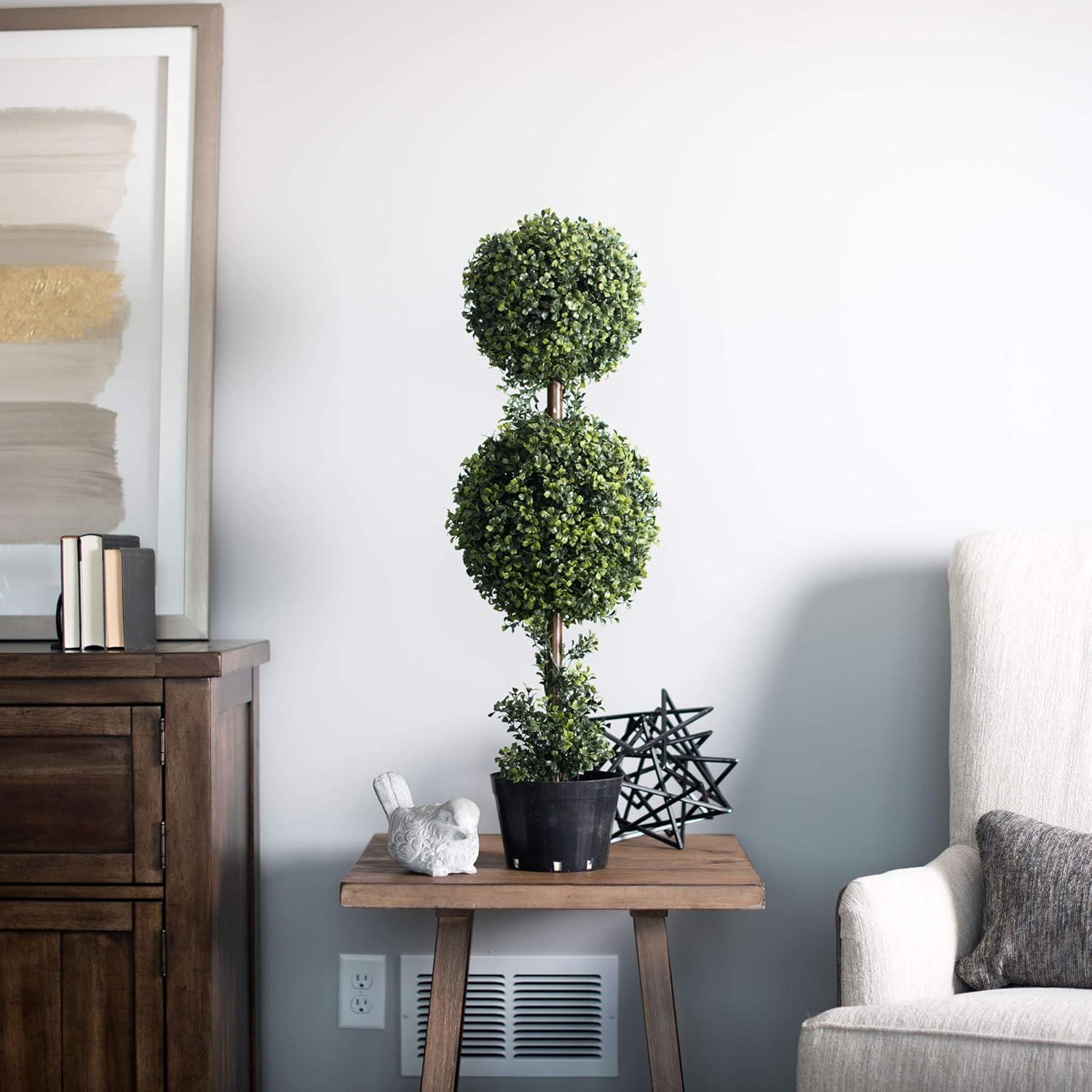 Vickerman 36" Artificial Boxwood In Nursery Pot: Faux Topiary Plant for Indoor/Outdoor Decor, Polyethylene, UV Resistant