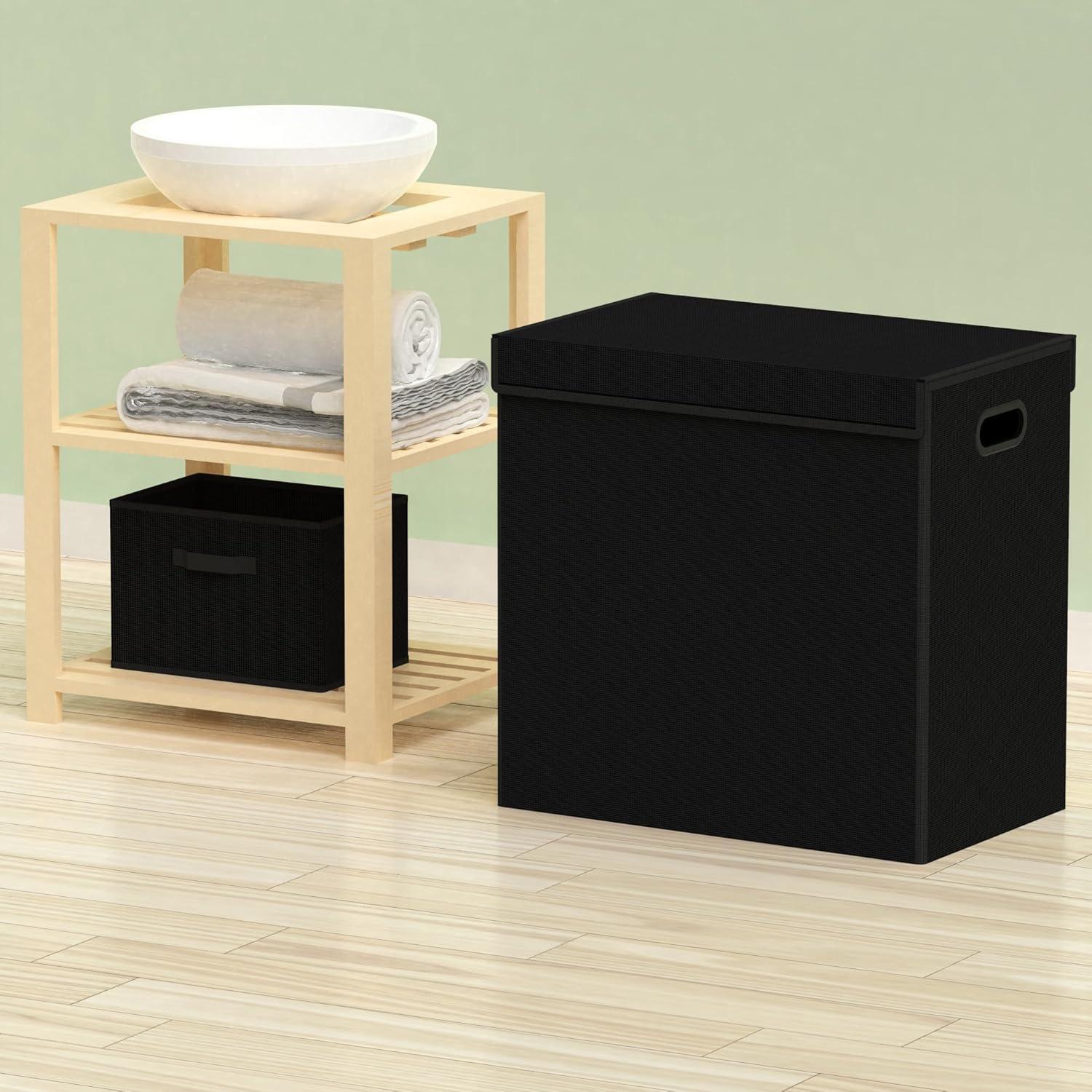 Black Foldable Laundry Hamper with Lid and Handles