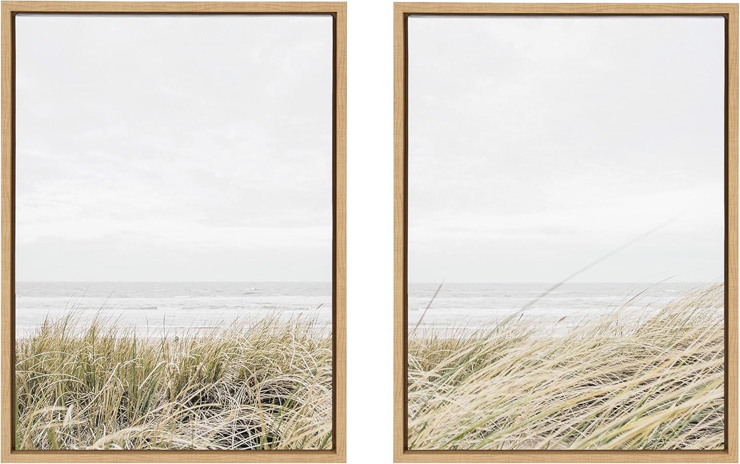 Kate and Laurel Sylvie East Beach Left and Right Framed Canvas by Amy Peterson Art Studio, 2 Piece 18x24, Natural