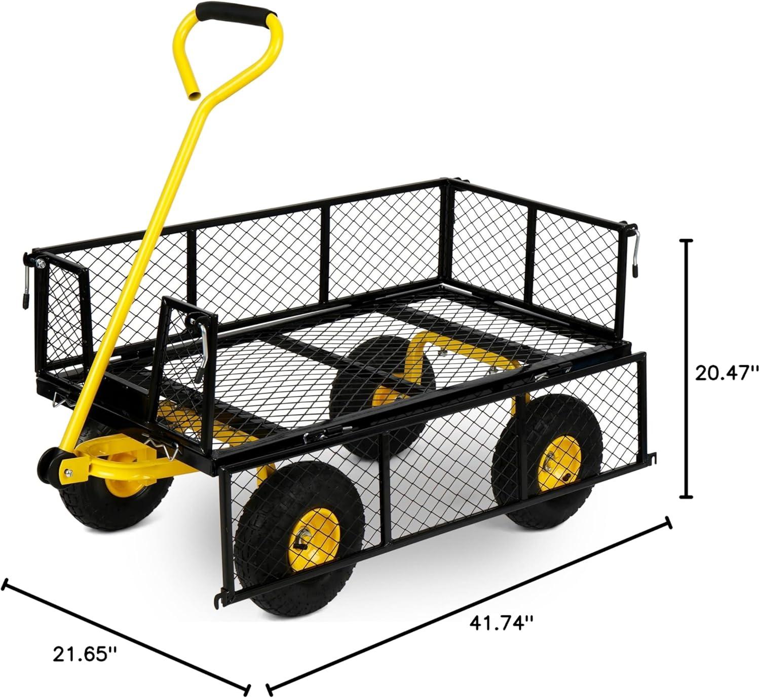 Heavy Duty Black and Yellow Metal Garden Cart with Pneumatic Wheels