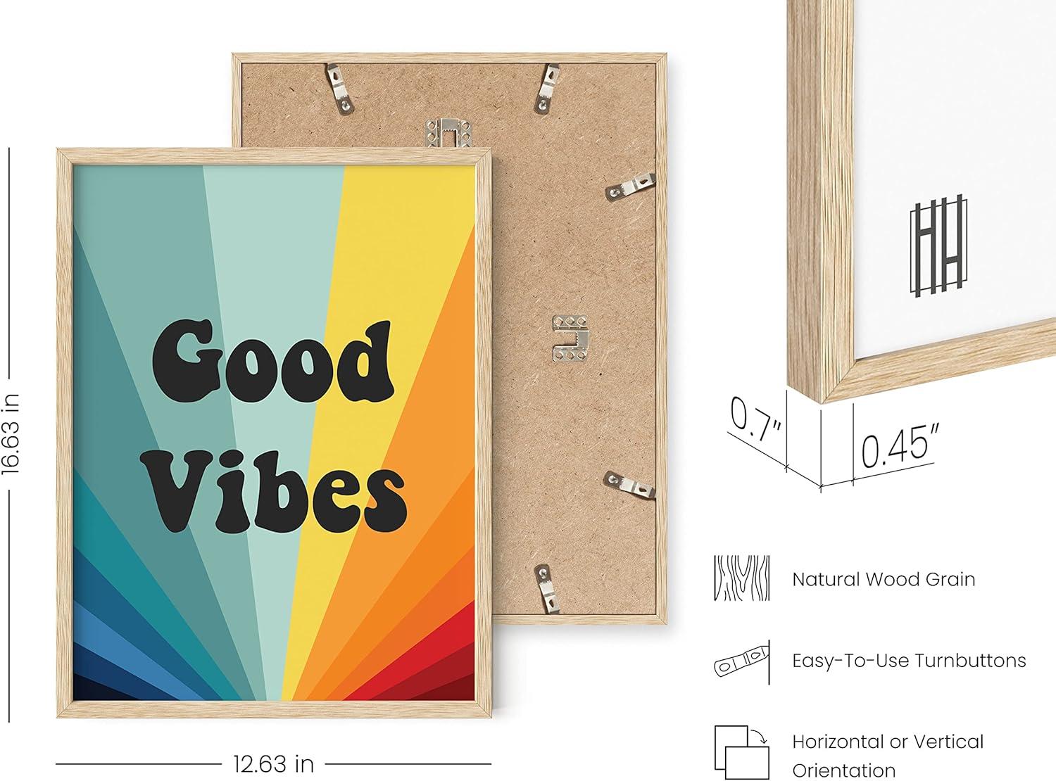 HAUS AND HUES Dope Posters Good Vibes Wall Decor - Good Vibes Only Wall Decor and Retro Posters | Good Vibes Only Wall Art and Retro Posters for Room Aesthetic Hippie Posters BEIGE FRAMED 12" x 16"