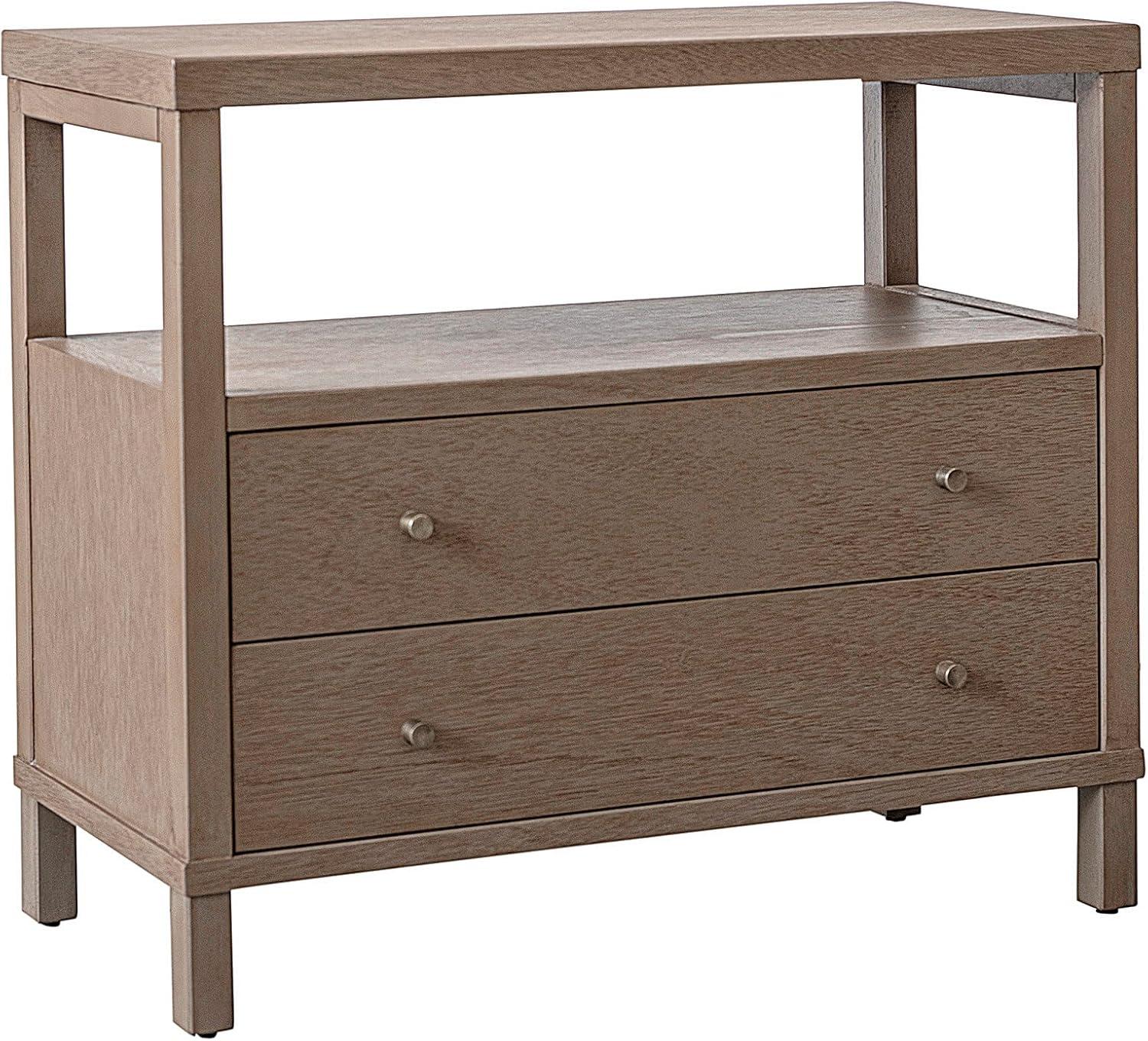 Warm Brown Bayur Wood 2-Drawer Nightstand with Open Shelf