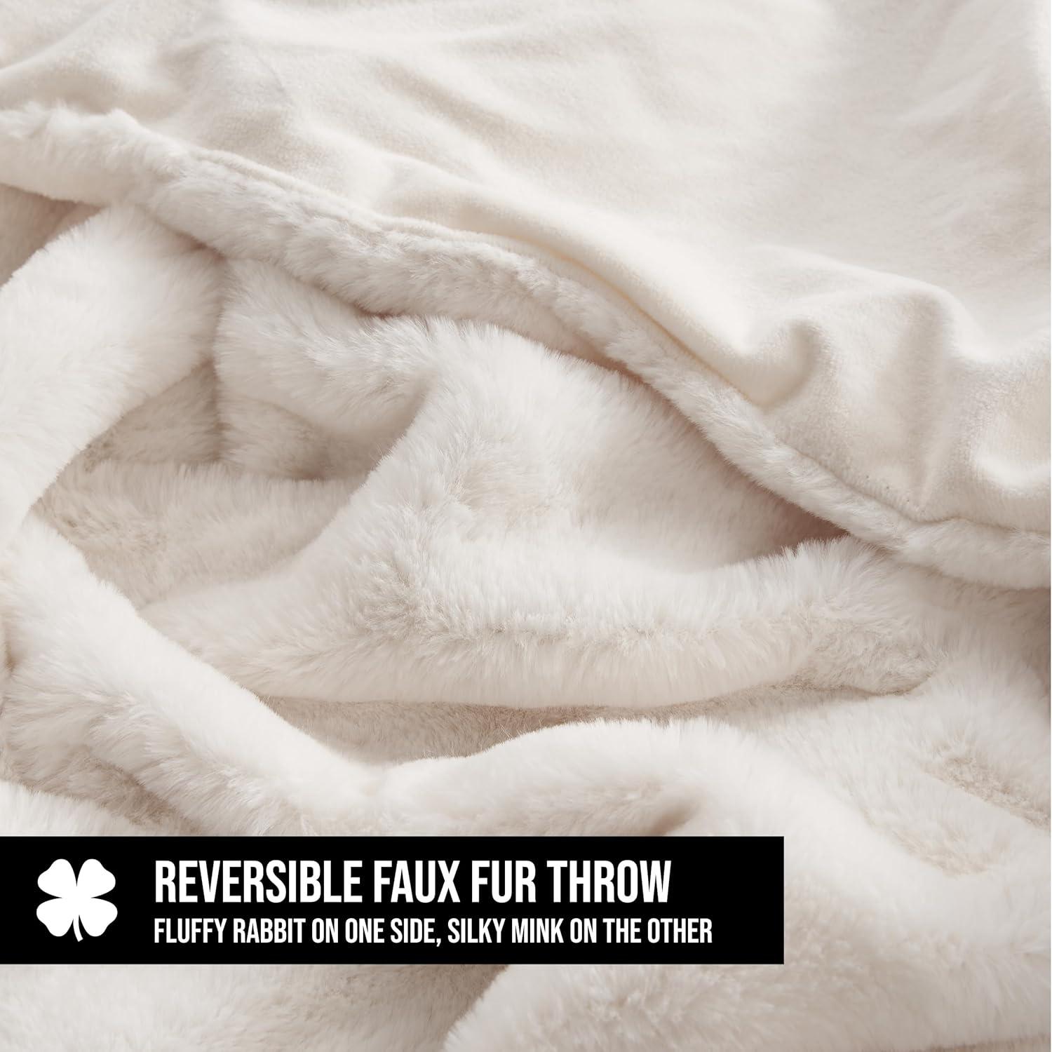 Lucky Brand Lucky Brand Reversible Solid Rabbit Mink Faux Fur Luxurious & Soft Thow Blankets - 50" x 70"