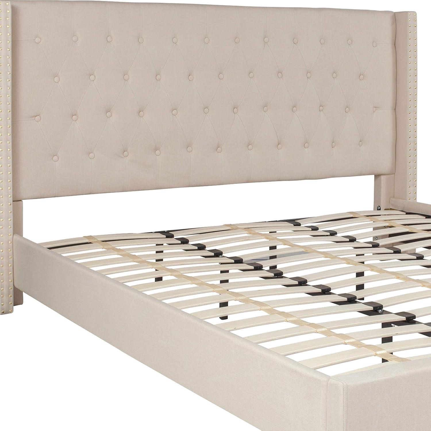 Flash Furniture Riverdale King Size Tufted Upholstered Platform Bed in Beige Fabric