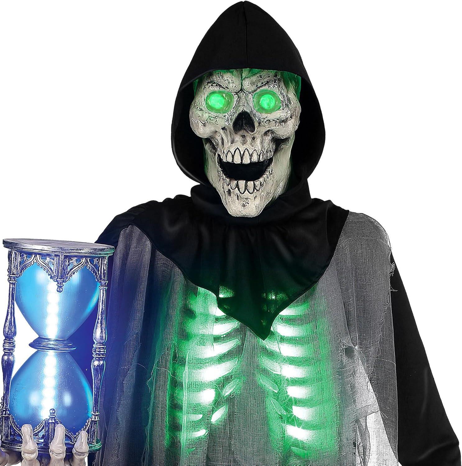 BOO BOX 6.5ft Halloween Animatronic Grim Reaper, Mr. Grim Outdoor Halloween Decoration Standing Poseable Figure, Sound and Motion Activated